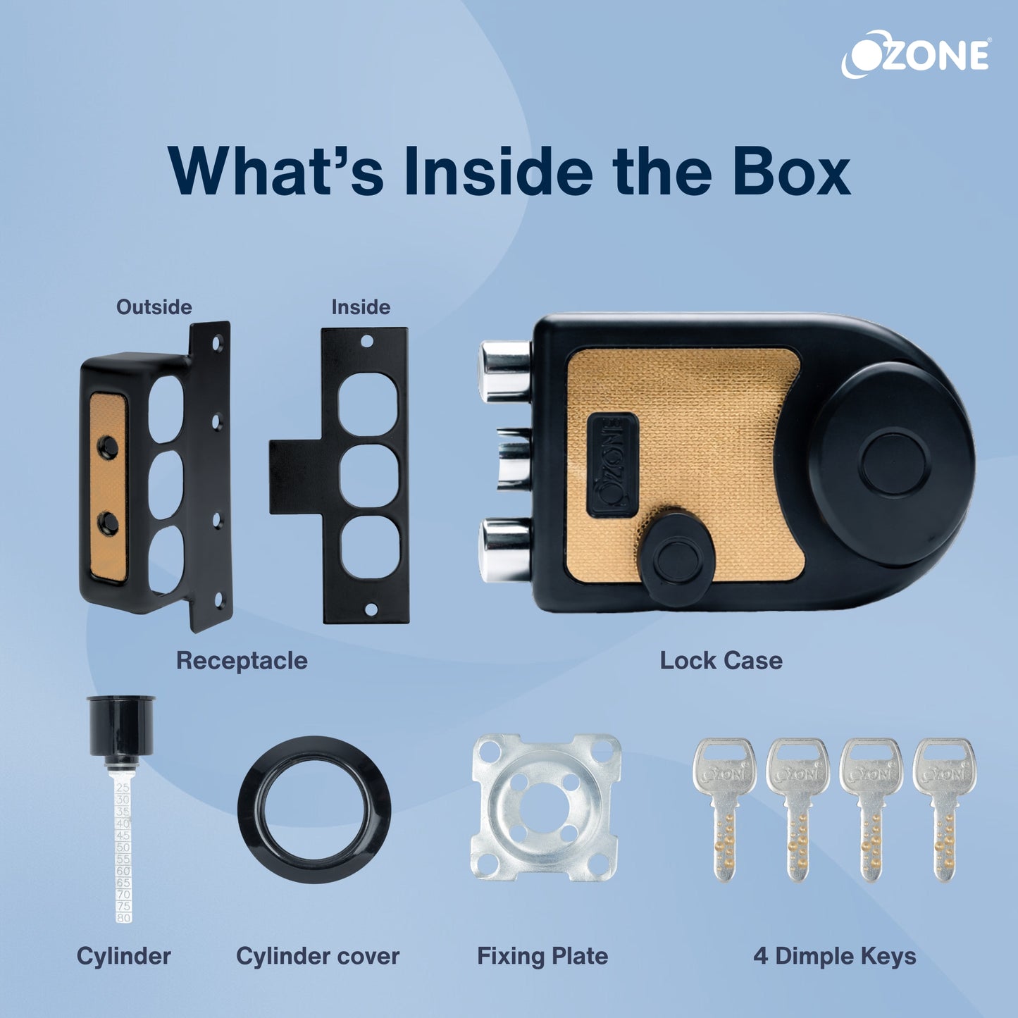 Ozone Dual-Tone Main Door Lock with Key and Knob Mechanism | Door Thickness: 30–85 mm