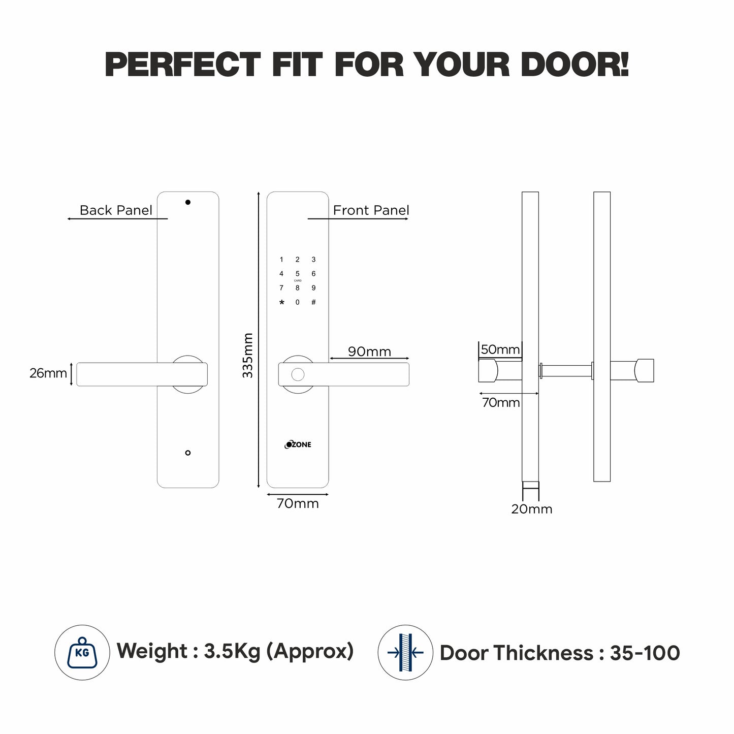 Ozone Morphy Plus Bluetooth Smart Door Lock with 4-way access | Door Thickness: 35-100 mm - Ozone Group