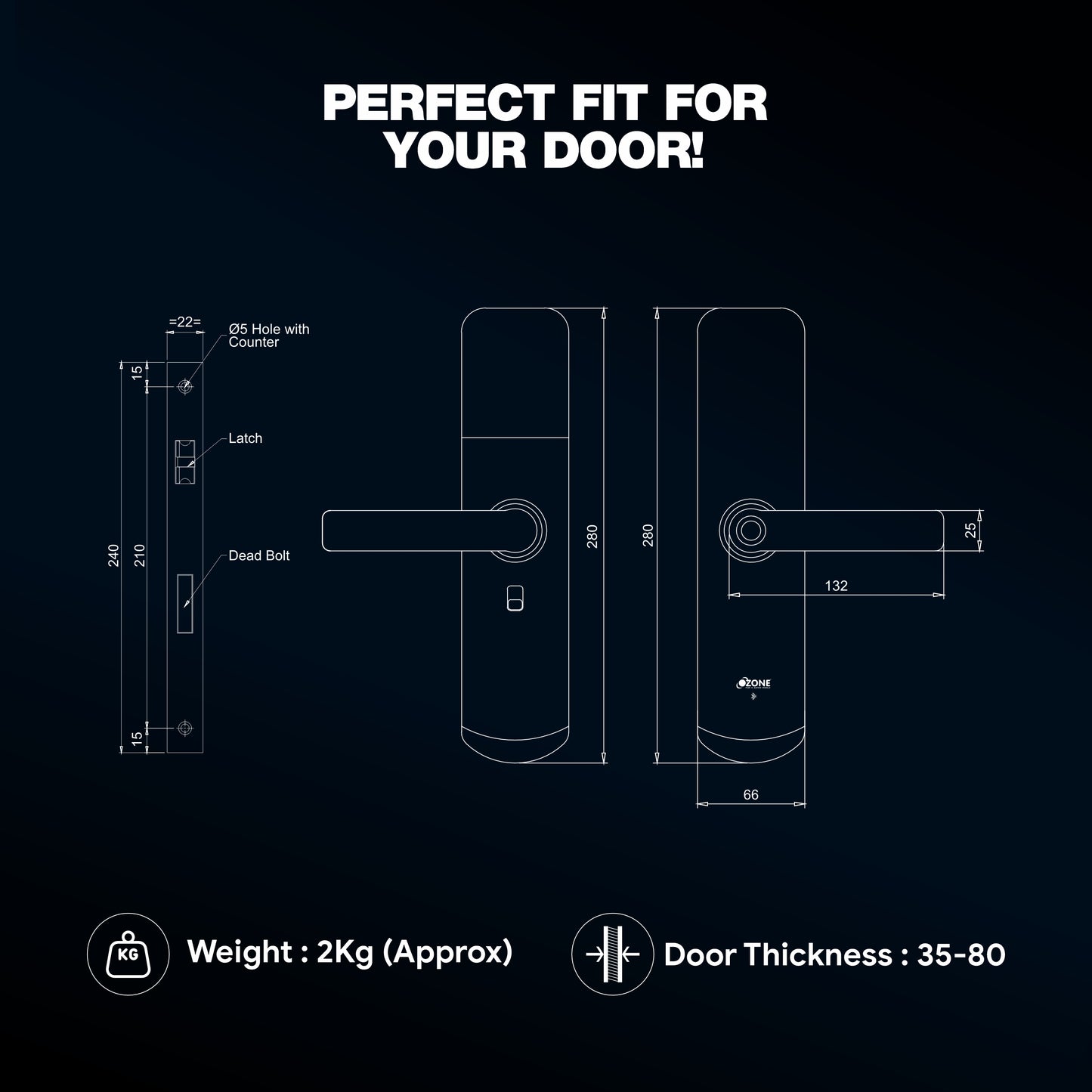 Ozone Morphy Eco Bluetooth Smart Door Lock with 4-way access | Door Thickness: 35-80 mm - Ozone Group