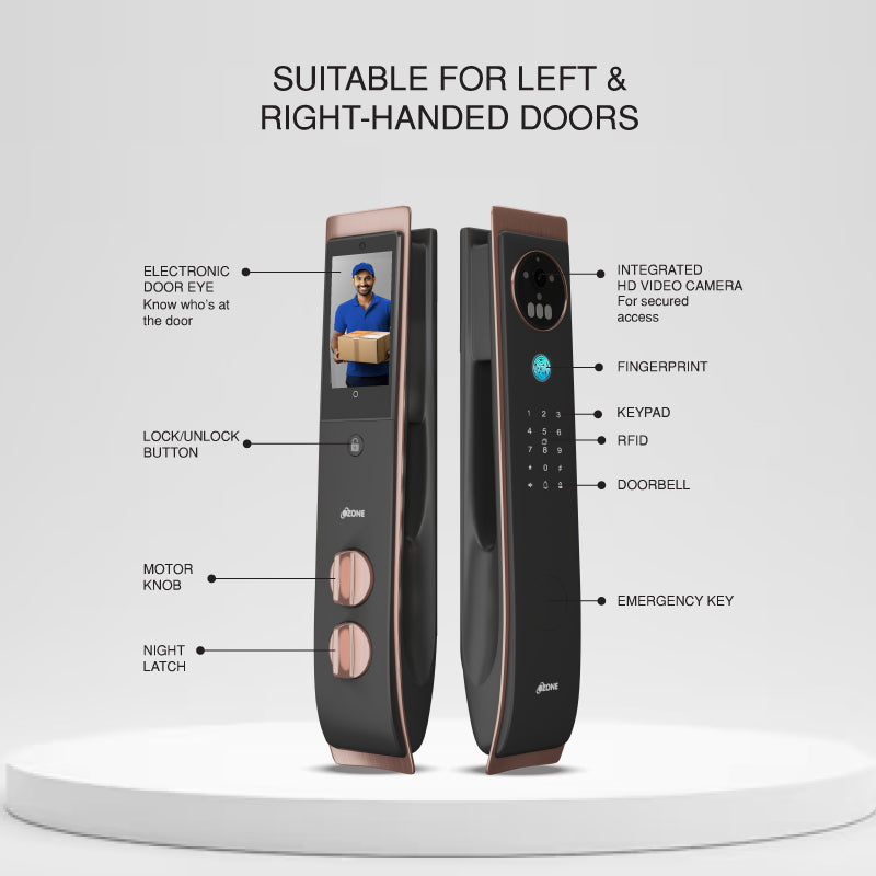 Ozone 3D Facial and Palm Recognition Smart Door Lock with 6-way access | Door Thickness: 45-120 mm - Ozone Group