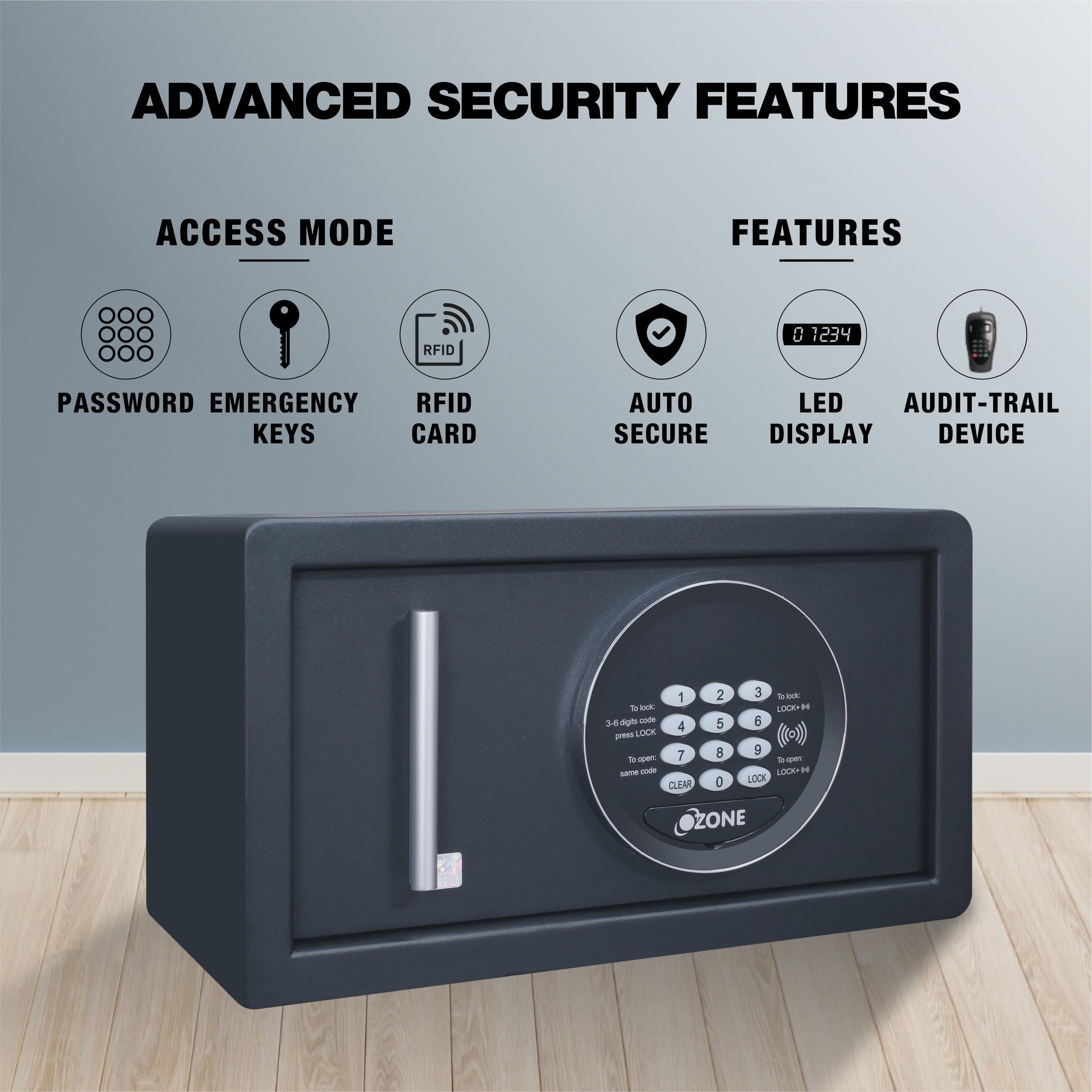 Ozone Cabinet Safe for Hotels | 2-way Access | Password & Emergency Key (9.8 Ltrs.)
