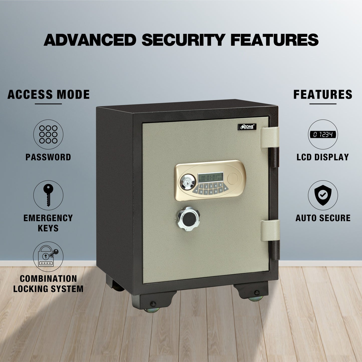 Ozone Fire-resistant Safe for Homes & Offices | 2-way Access | Password & Emergency Key (40 Ltrs.)