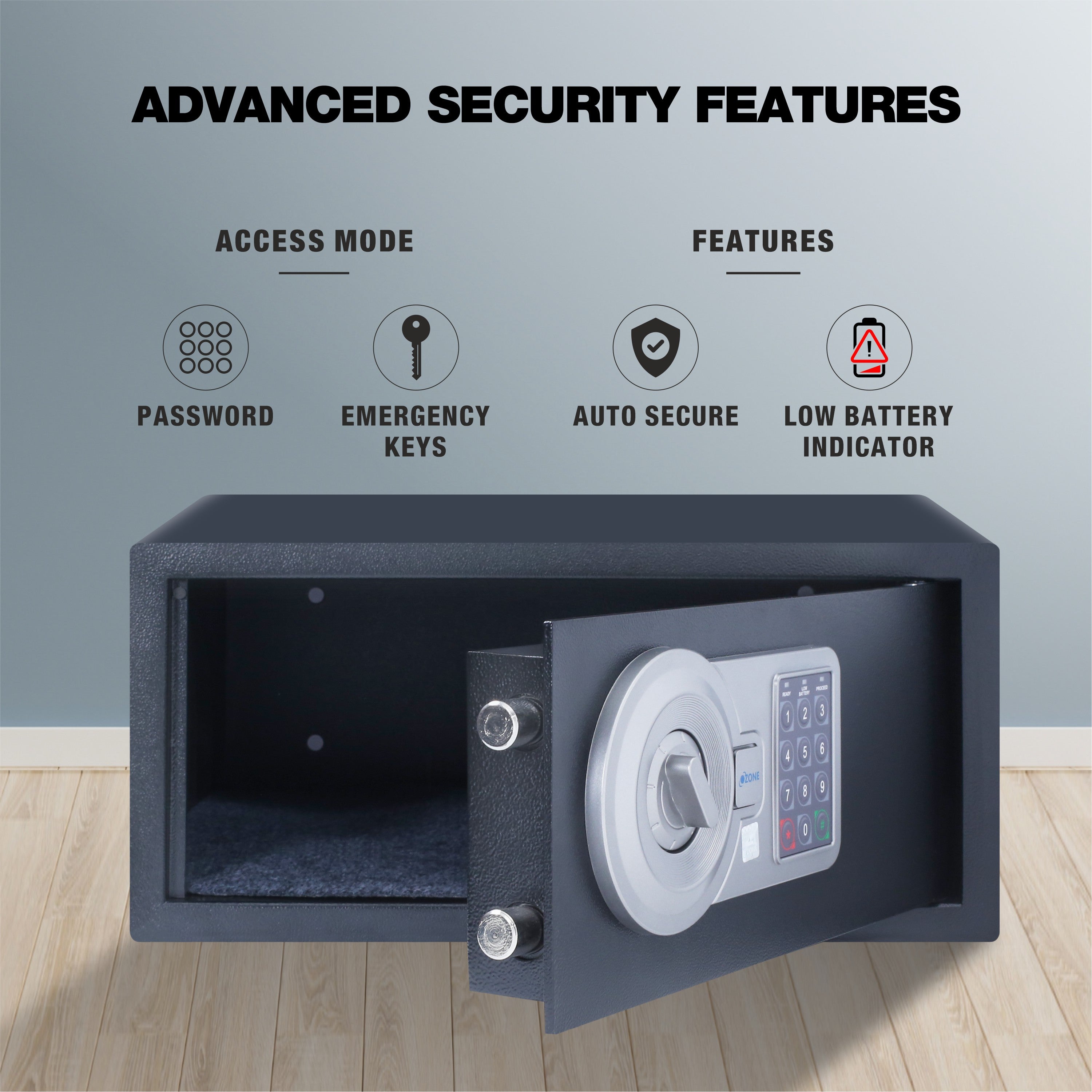 Ozone Laptop Safe for Homes | 2-way Access | Password & Emergency Key (Black & Grey, 26.4 Ltrs.)