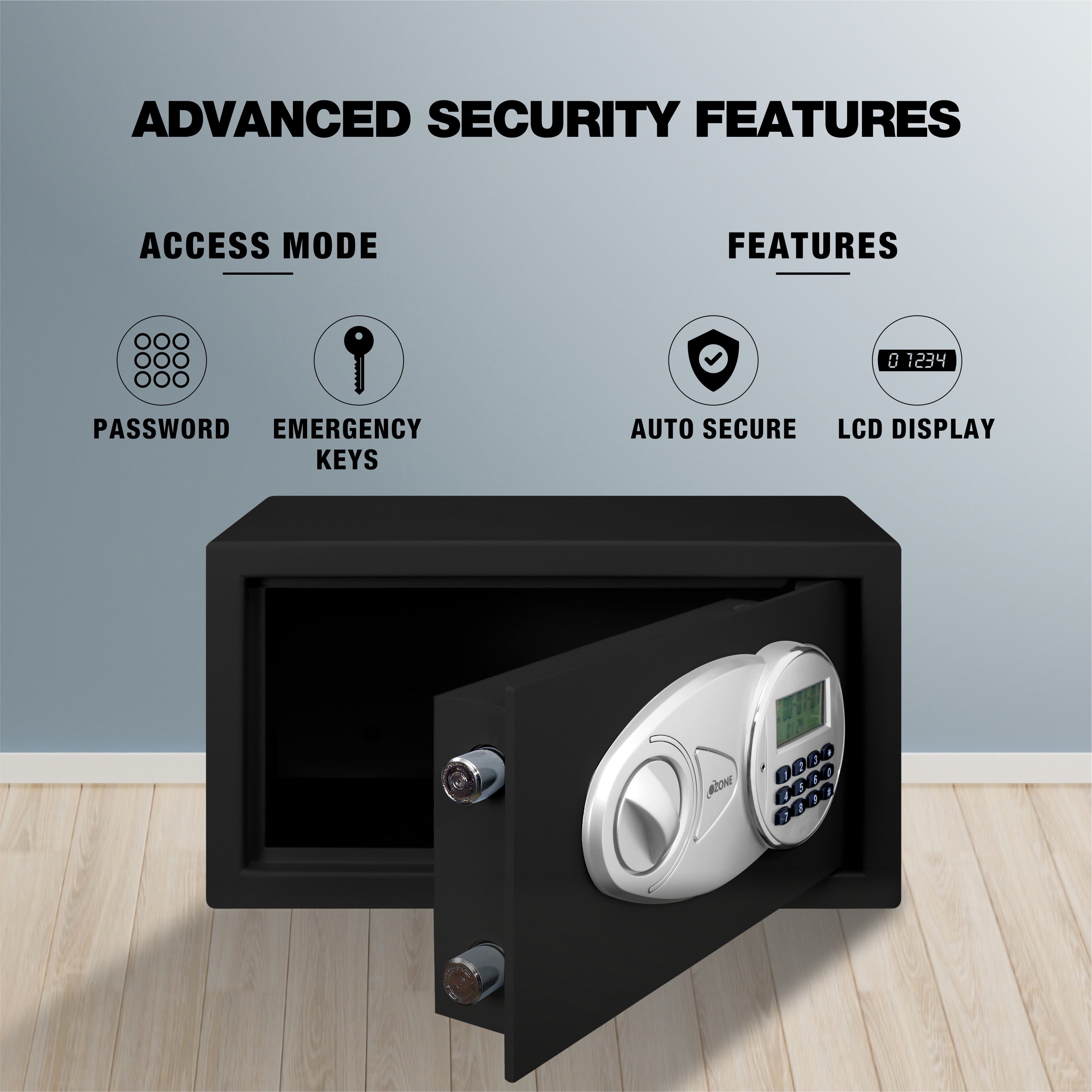 Ozone 9.2 Litres Digital Safe Locker for Home & Office – Digital Lock, 1-Way Unlocking (Password), Size: 200H x 350W x 200D mm, Weight: 5.9kg, 2-Year Warranty - Ozone Group
