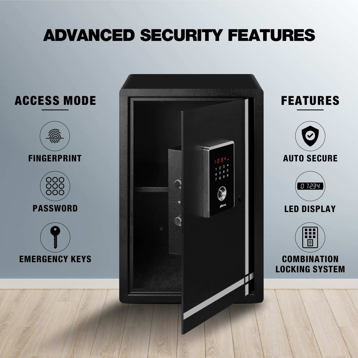Ozone Biometric Safe for Homes, Offices & Warehouses | 3-way Access | Fingerprint, Password & Emergency Key (55 Ltrs.)