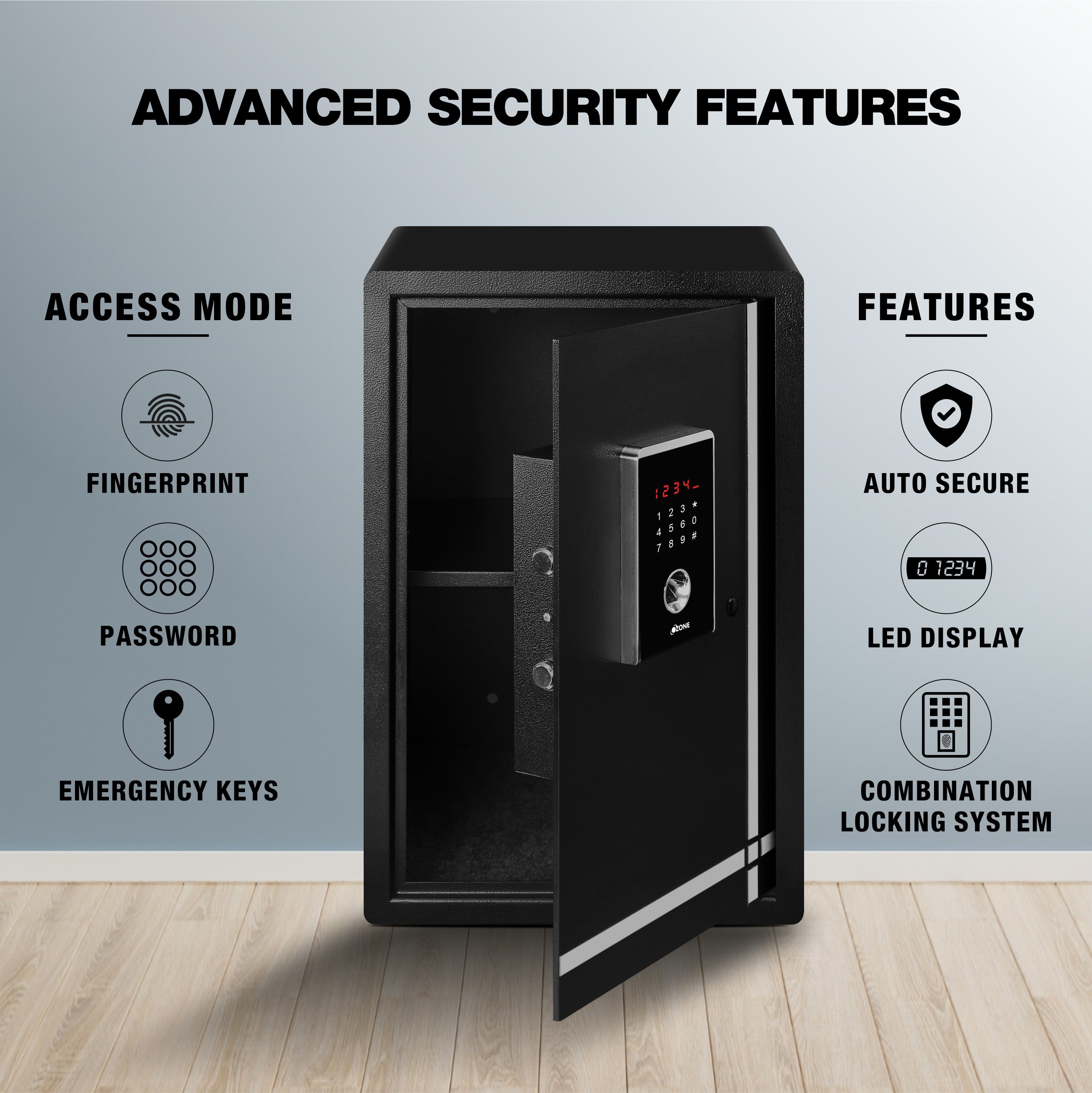Ozone Biometric Safe for Homes, Offices & Warehouses | 3-way Access | Fingerprint, Password & Emergency Key (55 Ltrs.)