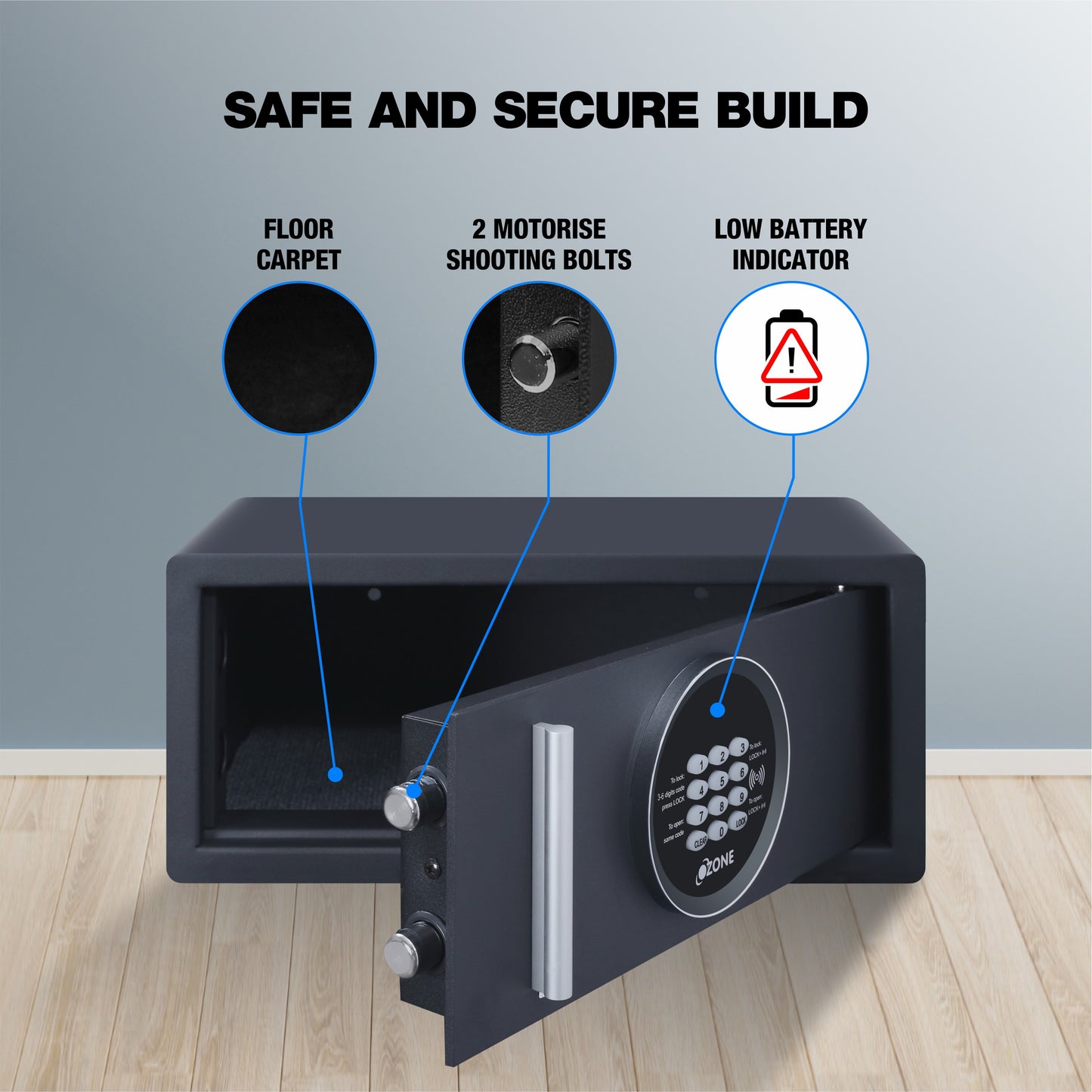 Ozone Digital Safe for Hotels | 2-way Access | Password & Emergency Key (26 Ltrs.)