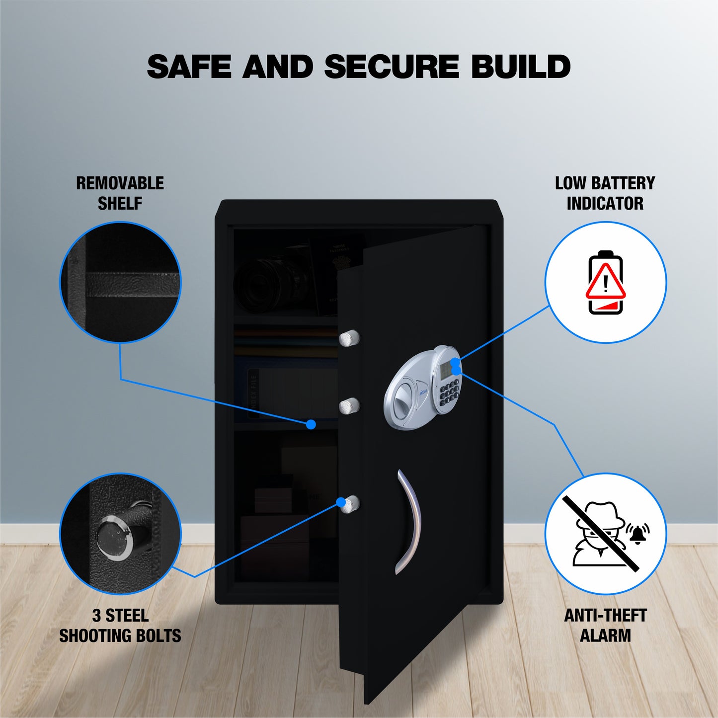 Ozone Multi-purpose Safe for Homes & Retail Spaces | 2-way Access | Password & Emergency Key (Black & Grey, 95.4 Ltrs.)