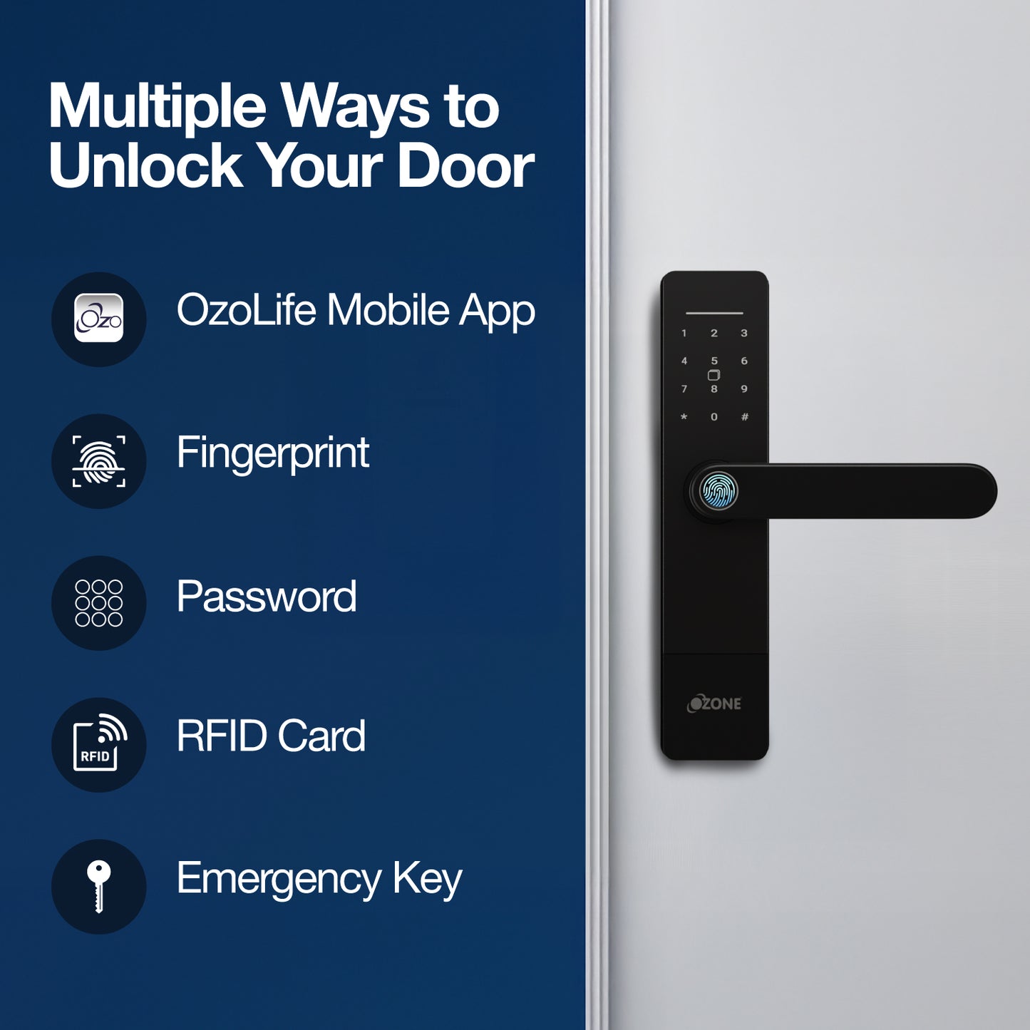 Ozone Morphy Life Lite 6 Wi-Fi Smart Door Lock with 4-way access | Door Thickness: 30-50 mm
