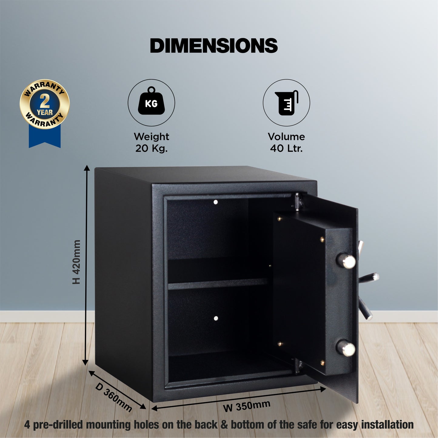 Ozone Mechanical Safe for Homes, Offices & Warehouses | High-security Mechanical Key (40 Ltrs.)