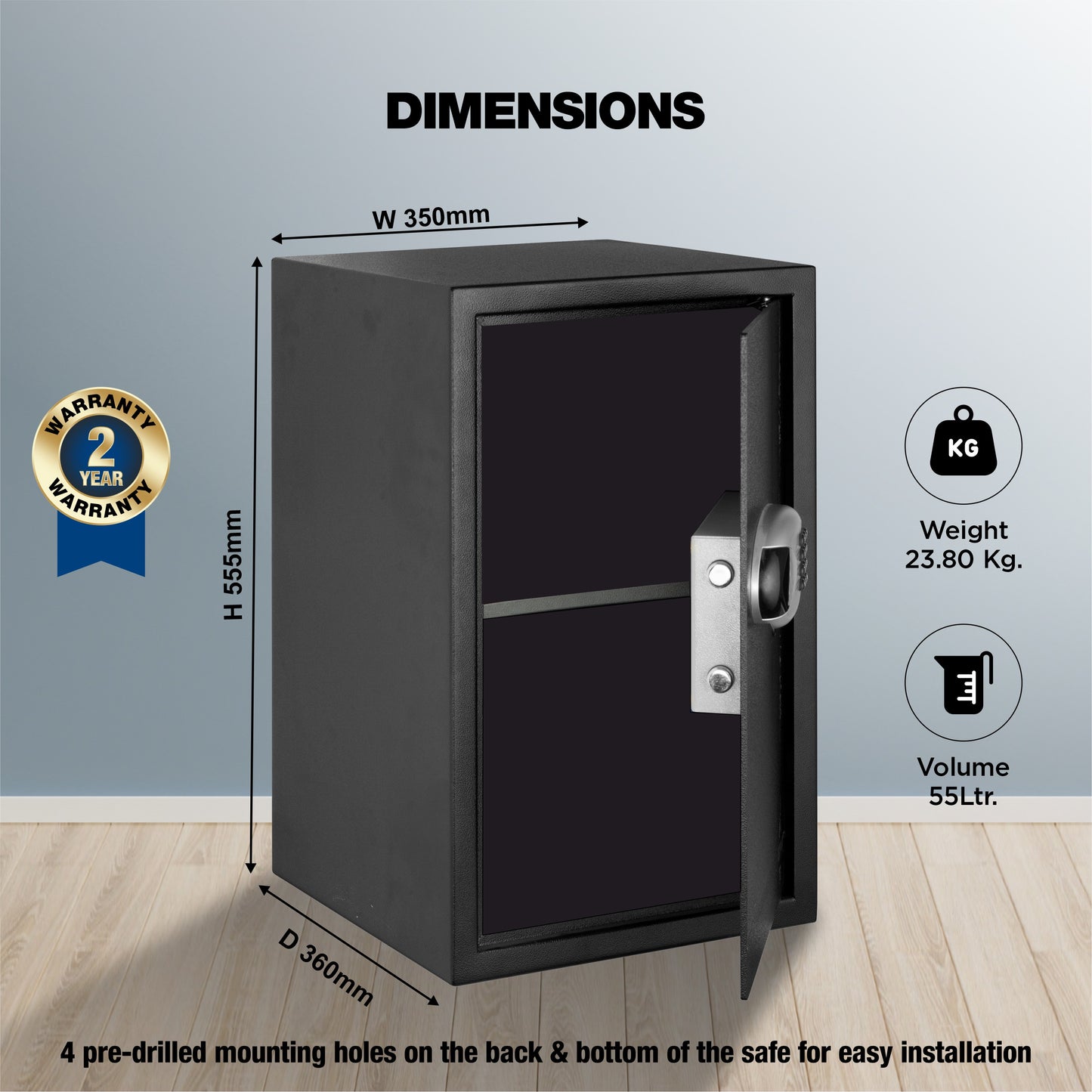 Ozone Digital Safe for Homes & Offices | 2-way Access | Password & Emergency Key (55 Ltrs.)