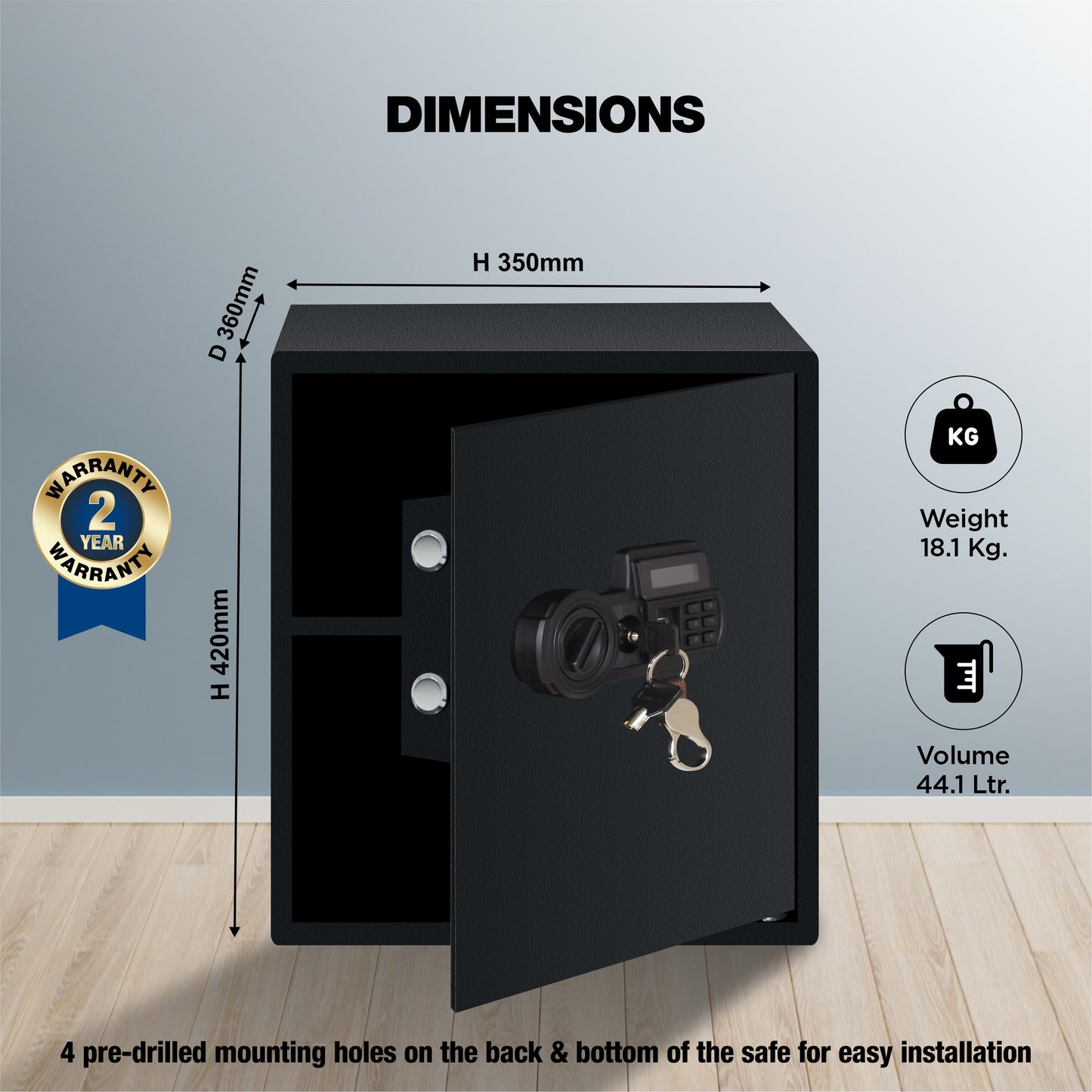 Ozone Biometric Safe for Homes & Offices | 3-way Access | Fingerprint, Password & Emergency Key (44.1 Ltrs.)