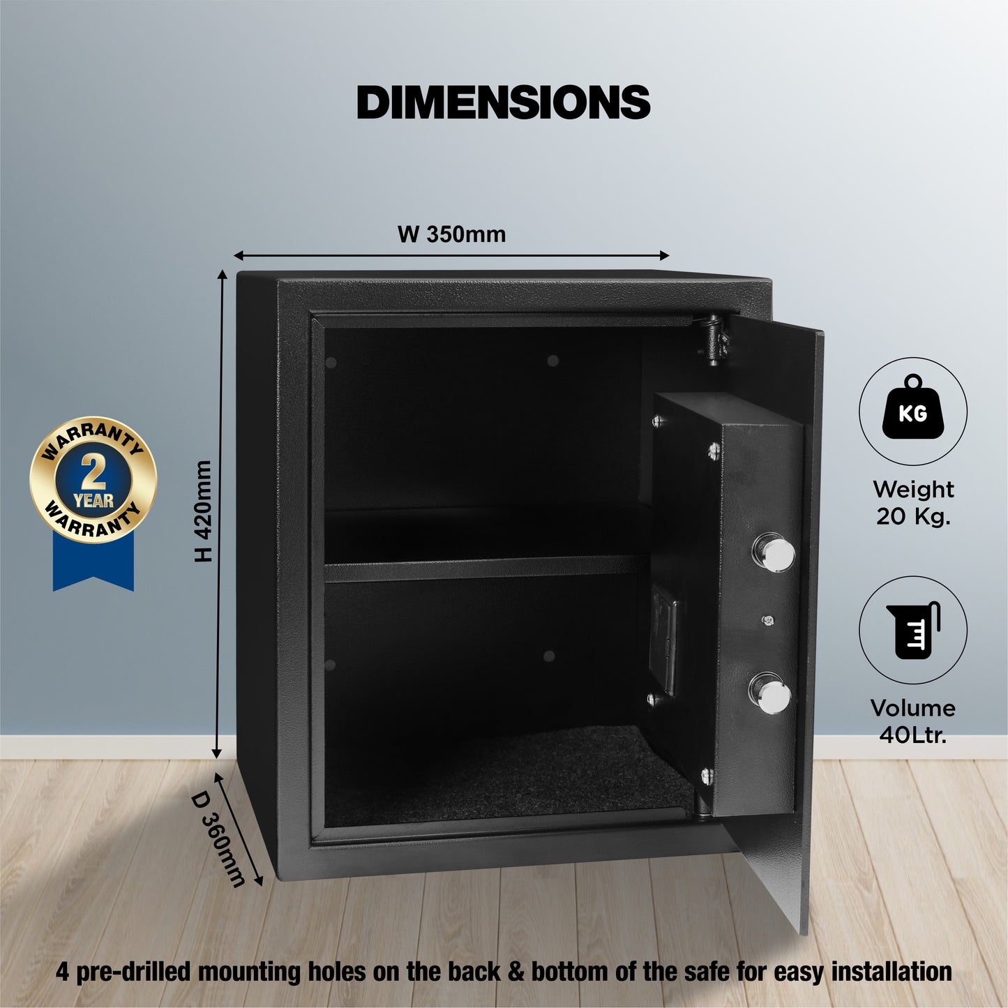 Ozone Digital Safe for Homes & Offices | 2-way Access | Password & Emergency Key (40 Ltrs.)