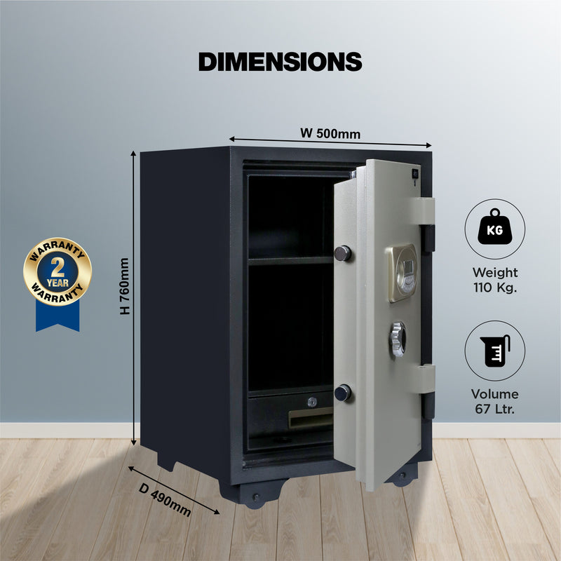 Ozone Fire-resistant Safe for Home & Business | 2-way Access | Password & Emergency Key (67 Ltrs.)