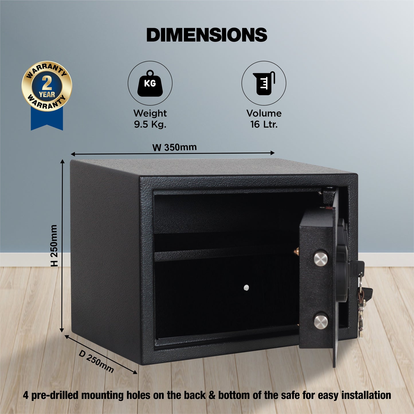 Ozone Biometric Safe for Homes & Offices | 3-way Access | Fingerprint, Password & Emergency Key (Black & Grey, 16 Ltrs.)