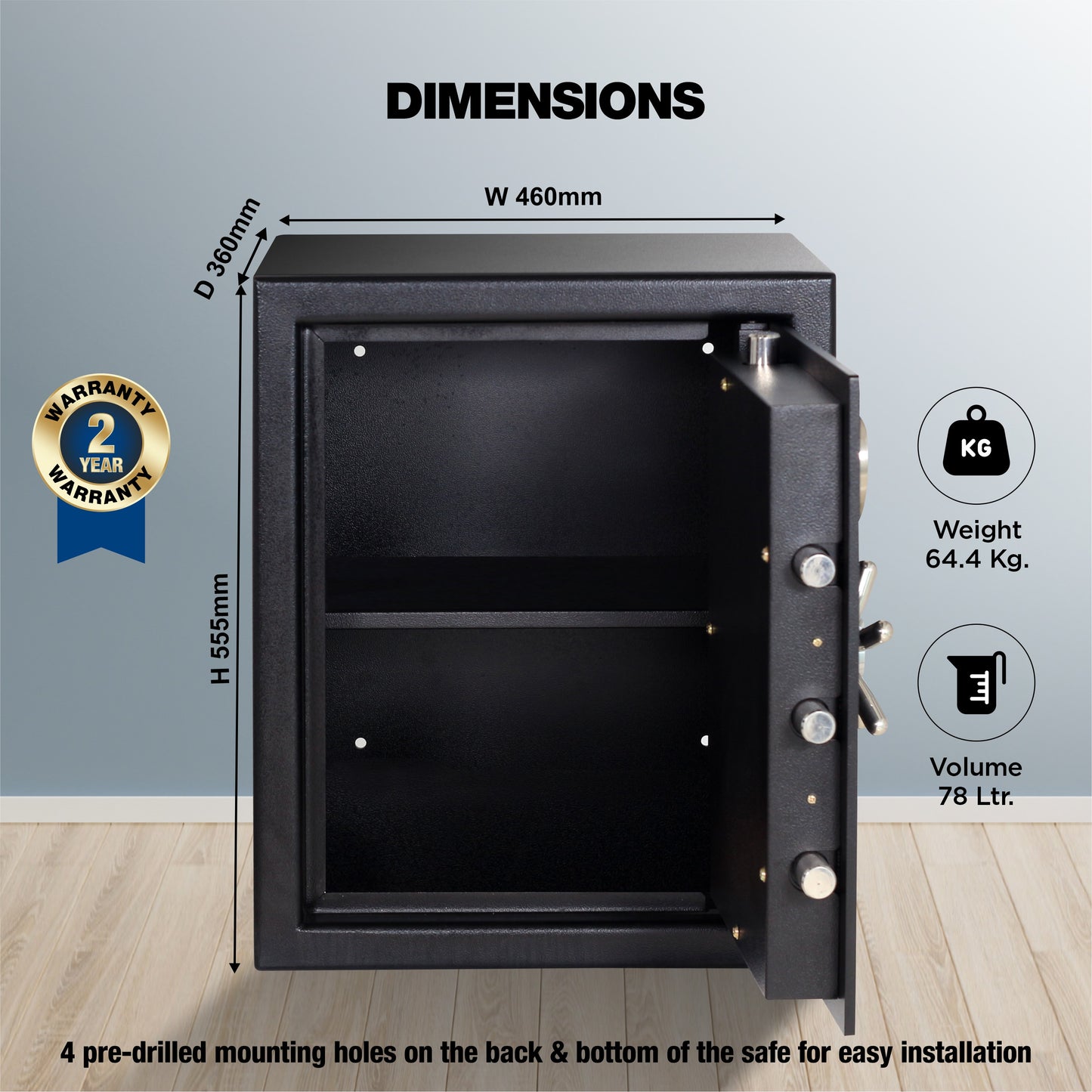 Ozone Anti-burglary Safe for Home & Business | 2-way Access | Password & Emergency Key (78 Ltrs.)