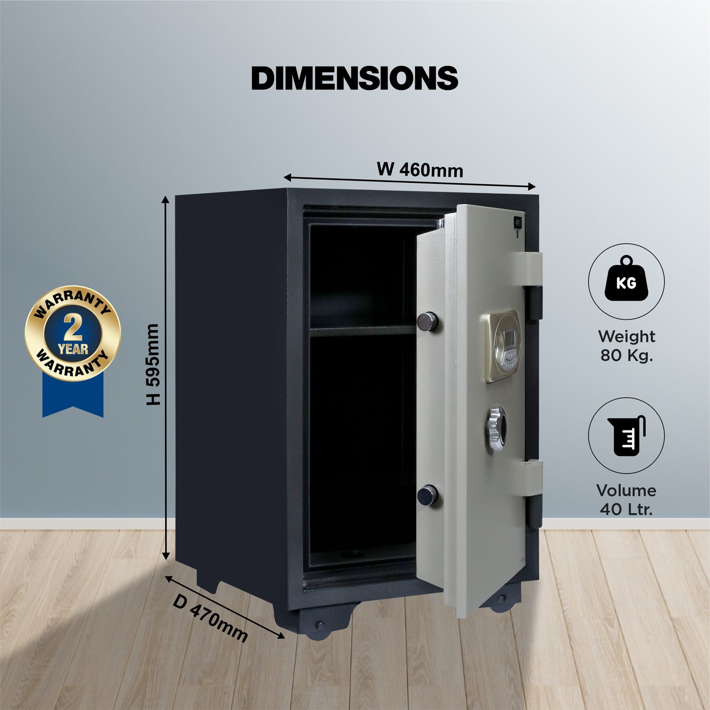 Ozone Fire-resistant Safe for Homes & Offices | 2-way Access | Password & Emergency Key (40 Ltrs.)