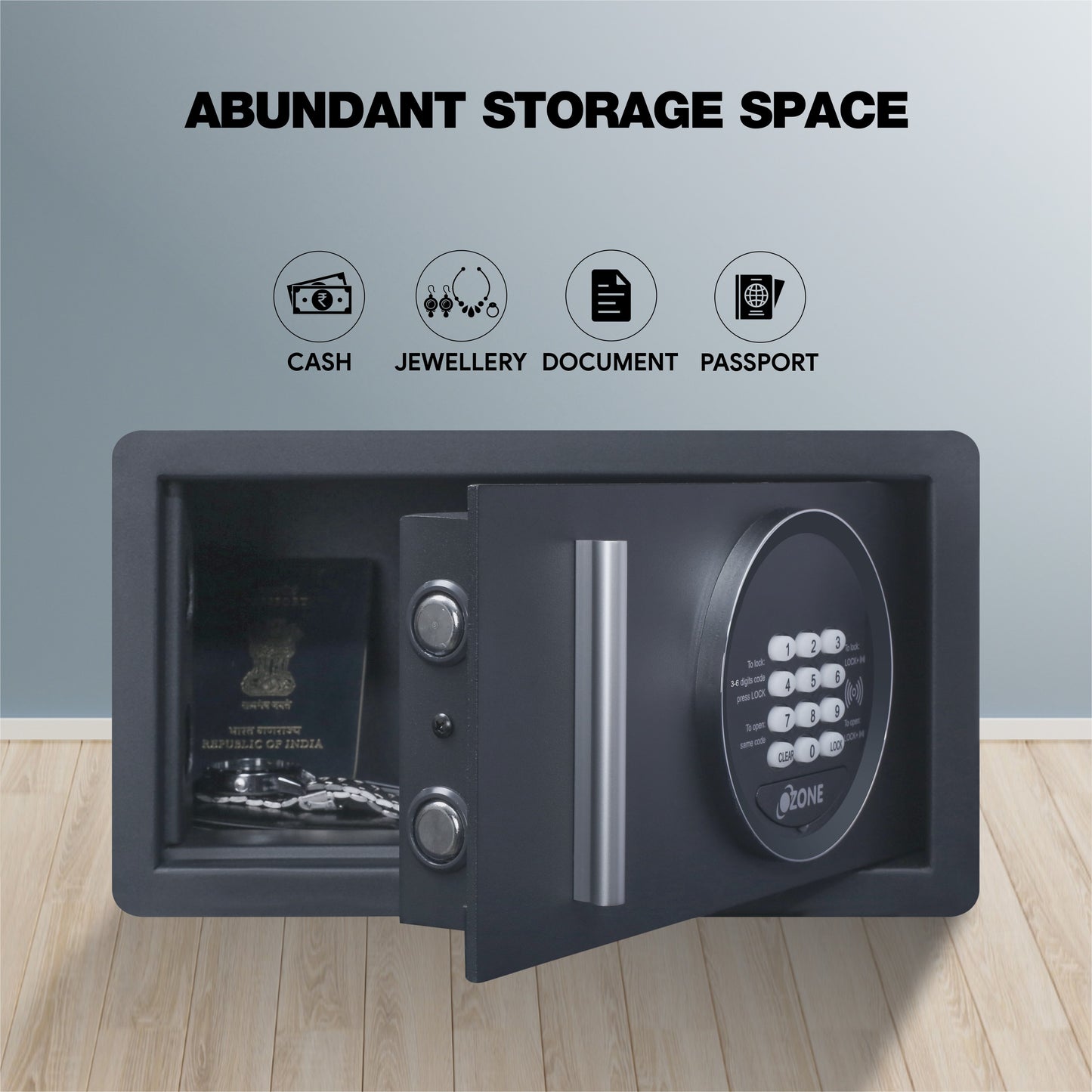 Ozone Cabinet Safe for Hotels | 2-way Access | Password & Emergency Key (9.8 Ltrs.)