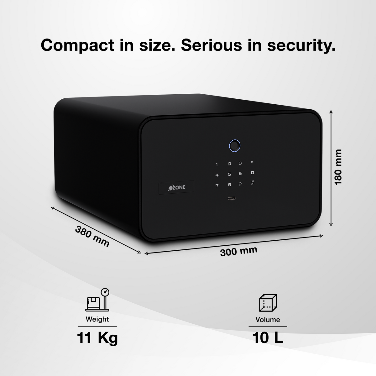 Jewellery Drawer Safe | 10 Litres Wi-Fi Safe Locker for Home & Office – Fingerprint Lock, 3-in-1 Unlocking (OzoLife App, Fingerprint & Password), Size: 180H x 300W x 380D mm, Weight: 11 kg, 2-Year Warranty.