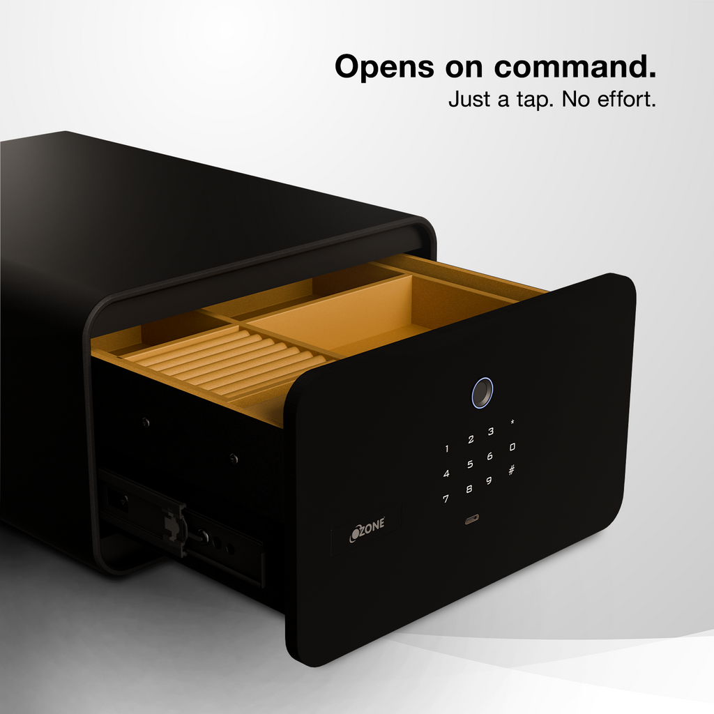 Jewellery Drawer Safe | 10 Litres Wi-Fi Safe Locker for Home & Office – Fingerprint Lock, 3-in-1 Unlocking (OzoLife App, Fingerprint & Password), Size: 180H x 300W x 380D mm, Weight: 11 kg, 2-Year Warranty.