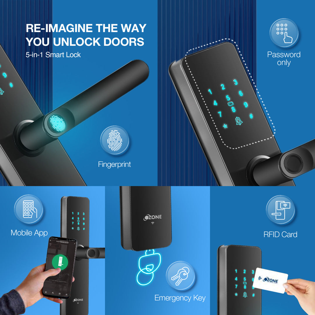 Ozone Morphy Life Lite Wi-Fi Smart Lock with 5-way access | Door Thickness: 35-80 mm