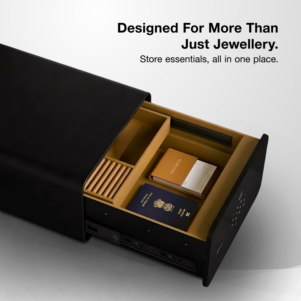 Jewellery Drawer Safe | 10 Litres Wi-Fi Safe Locker for Home & Office – Fingerprint Lock, 3-in-1 Unlocking (OzoLife App, Fingerprint & Password), Size: 180H x 300W x 380D mm, Weight: 11 kg, 2-Year Warranty.