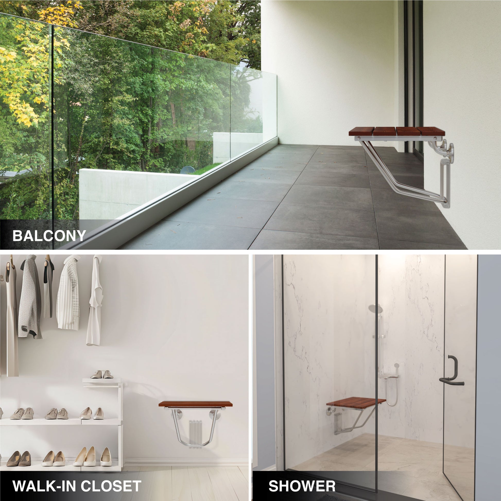 Ozone Multi-purpose Foldable Wall-mounted Shower Seat with SS-304 Legs