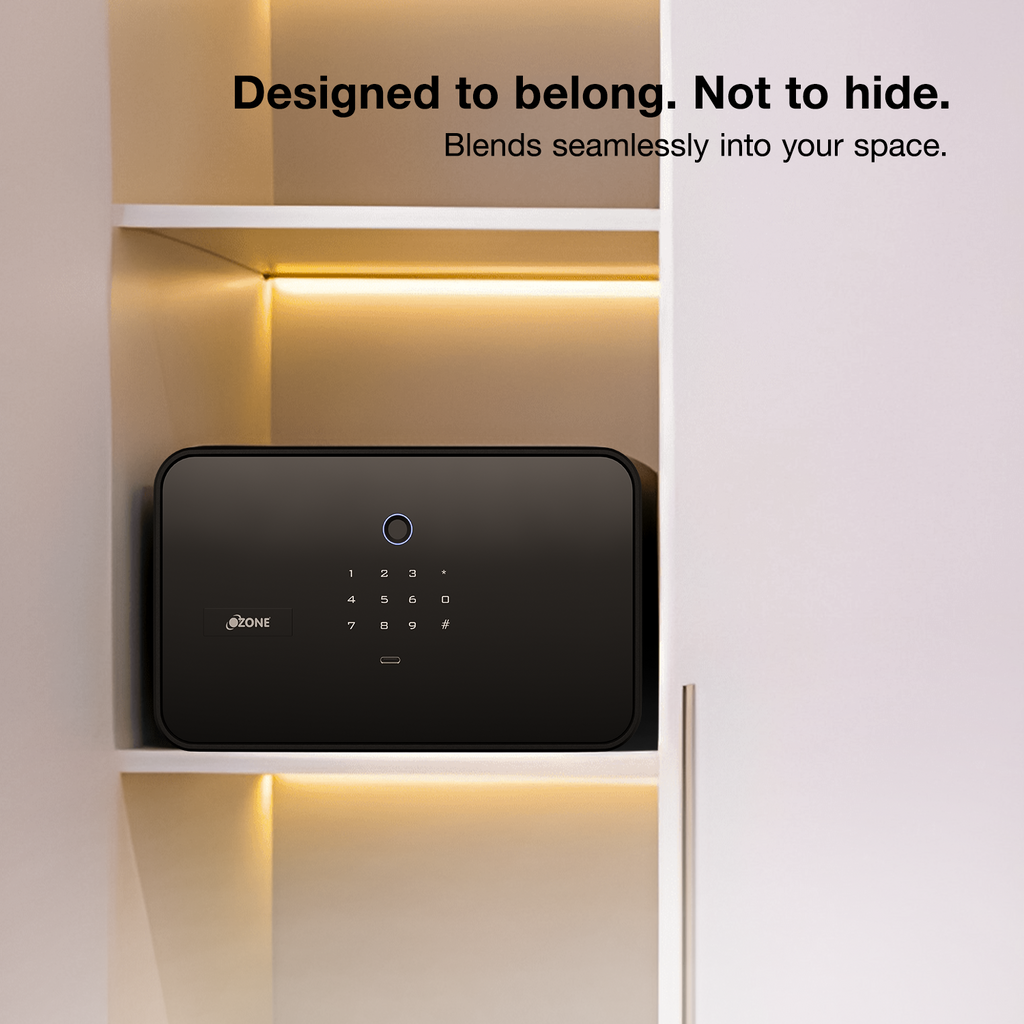 Jewellery Drawer Safe | 10 Litres Wi-Fi Safe Locker for Home & Office – Fingerprint Lock, 3-in-1 Unlocking (OzoLife App, Fingerprint & Password), Size: 180H x 300W x 380D mm, Weight: 11 kg, 2-Year Warranty.