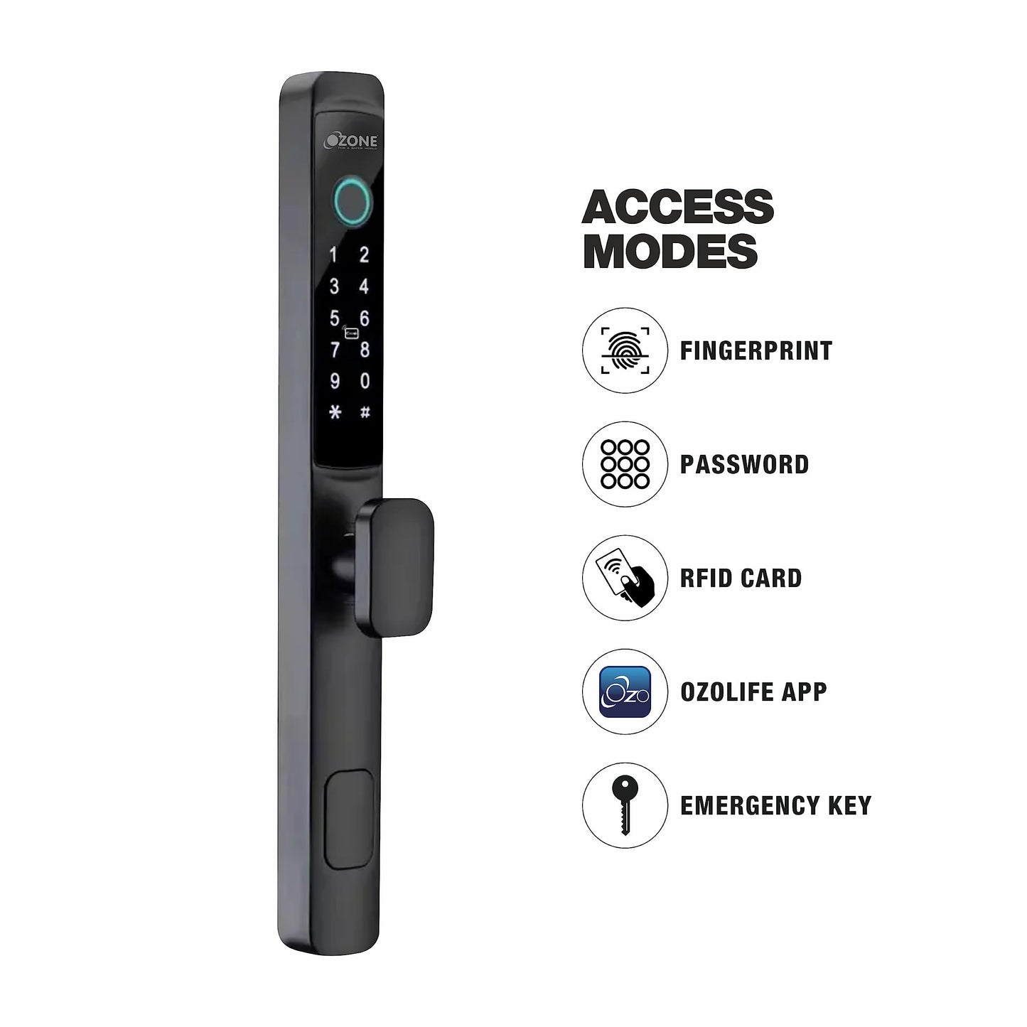 Ozone Narrow Style Wi-Fi Smart Lock with 5-way access | Door Thickness: 35-80 mm