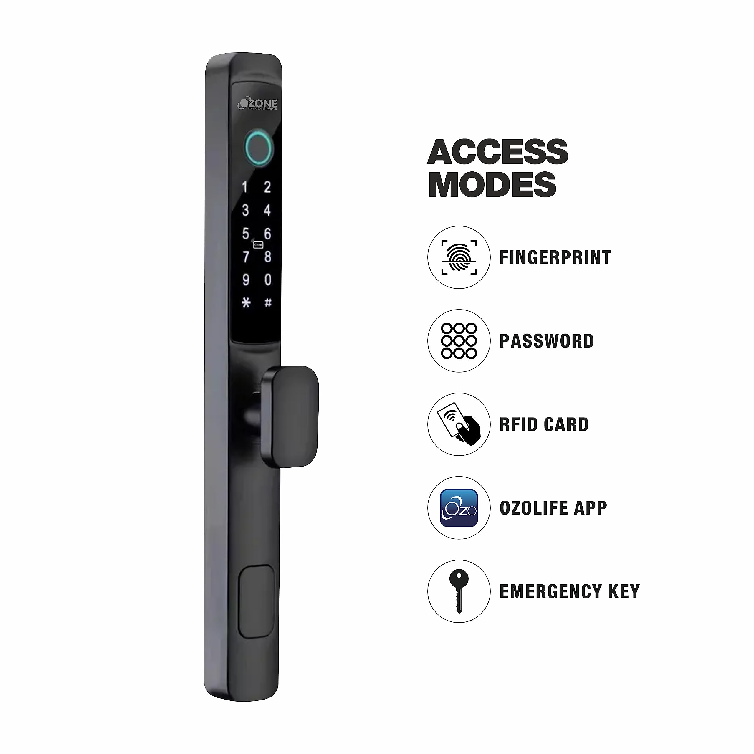 Ozone Narrow Style Wi-Fi Smart Door Lock with 4-way access for Swing & Sliding Doors | Door Thickness: 35-80 mm - Ozone Group
