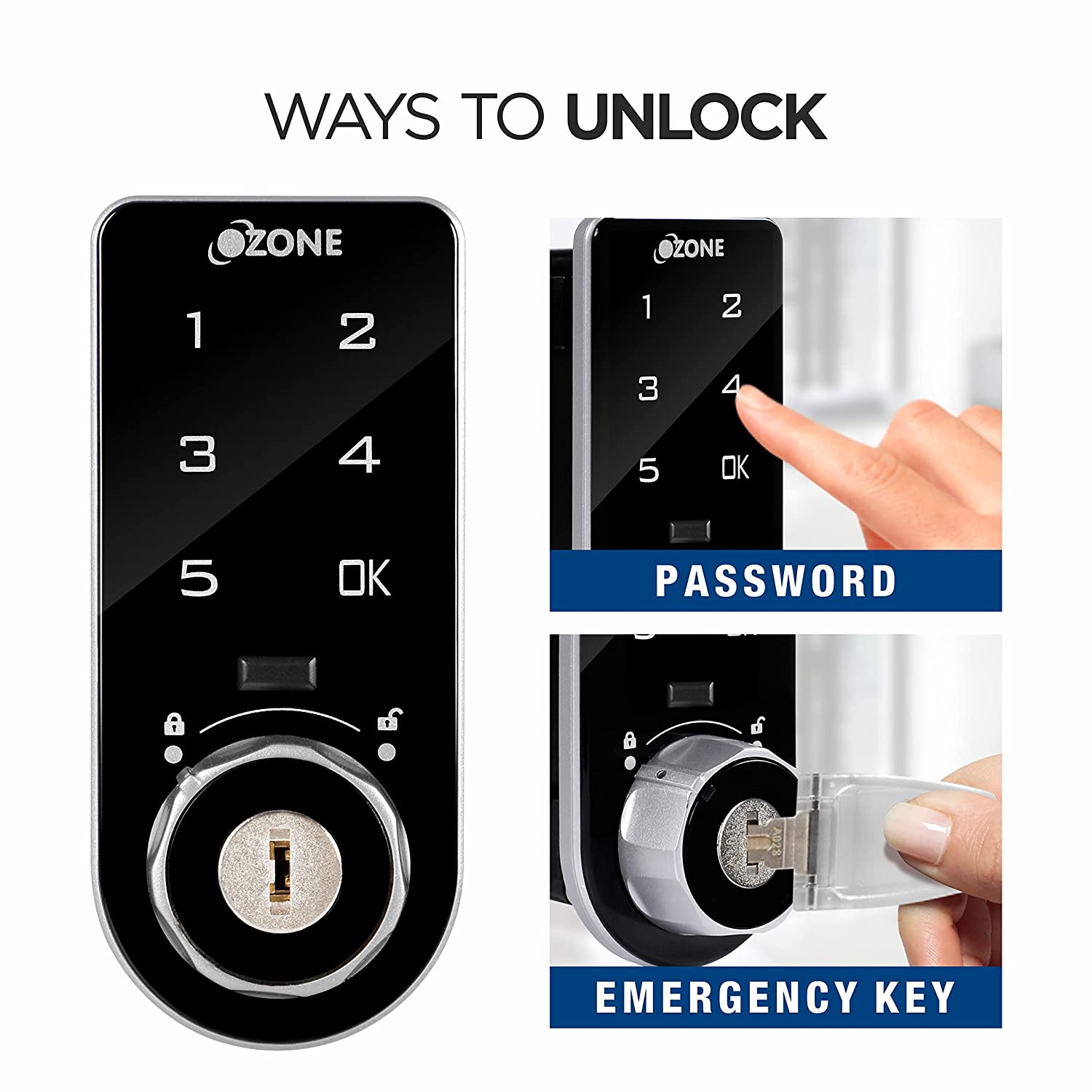 Ozone 301 Vertical Smart Furniture Lock with Password & Key Access | For Wooden/Metal Cabinets & Wardrobes - Ozone Group