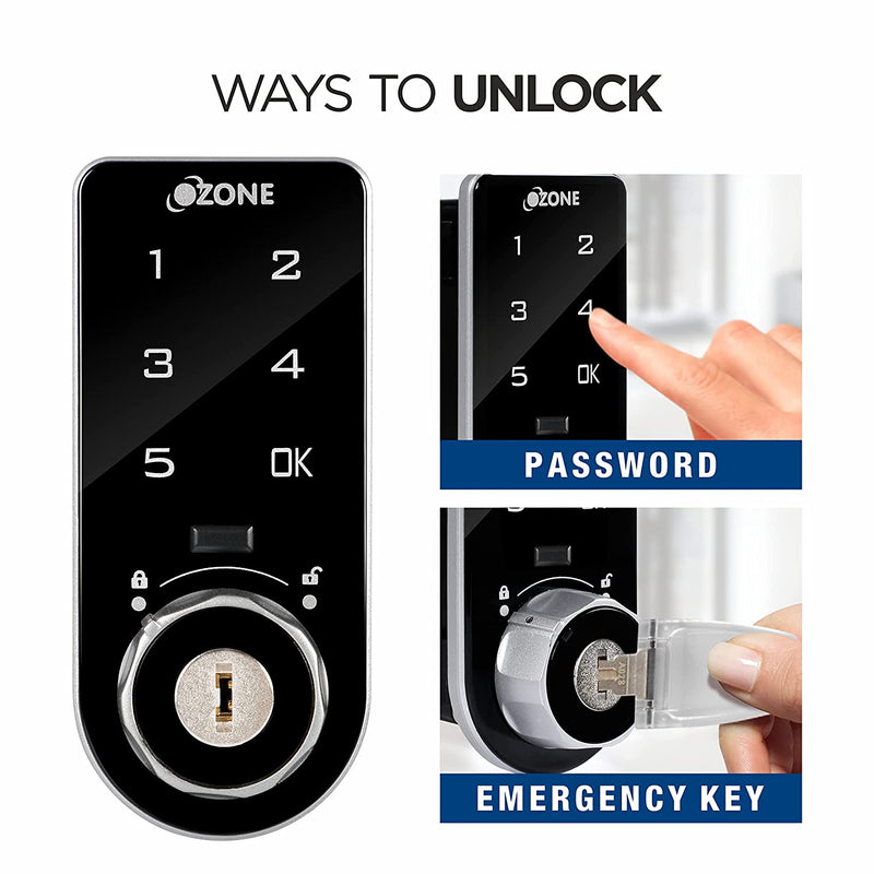 Ozone 301 Vertical Smart Furniture Lock with Password & Key Access | For Wooden/Metal Cabinets & Wardrobes