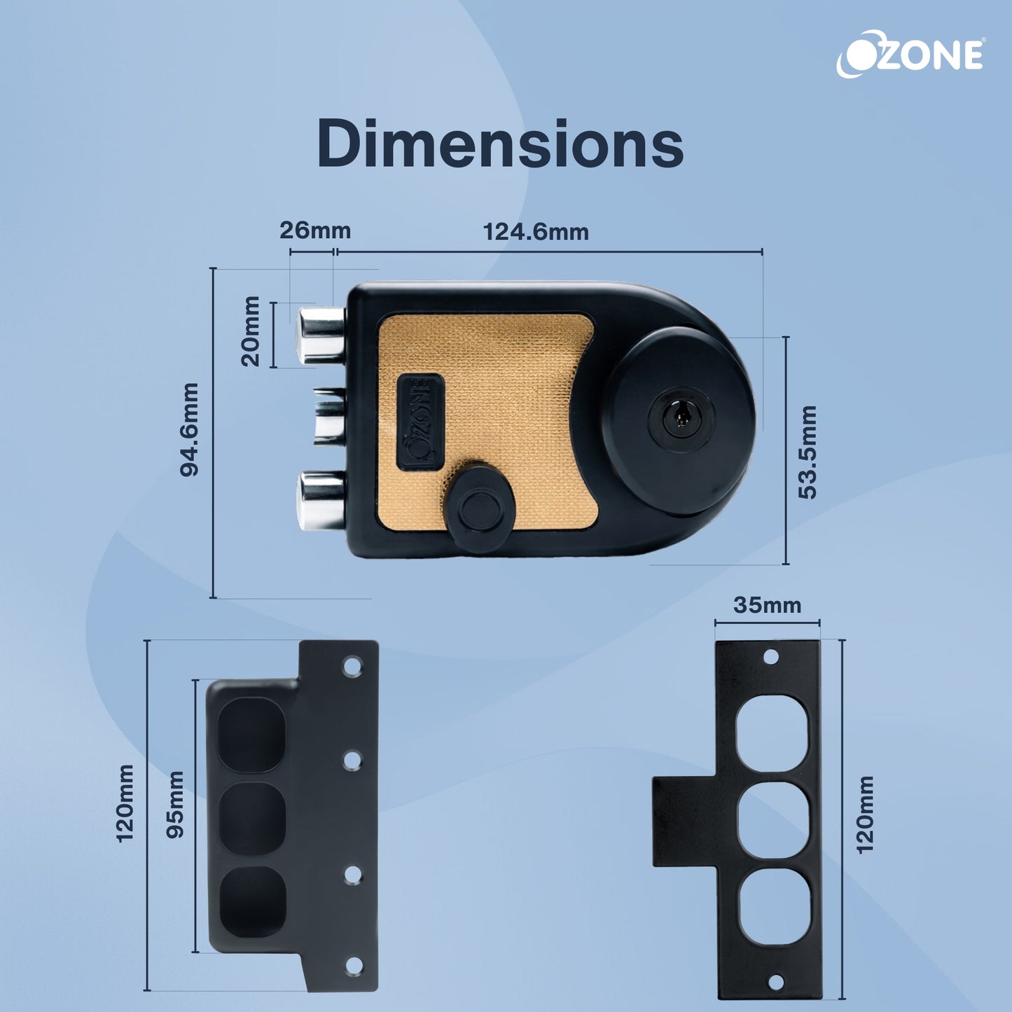 Ozone Dual-Tone Main Door Lock with Key and Knob Mechanism | Door Thickness: 30–85 mm