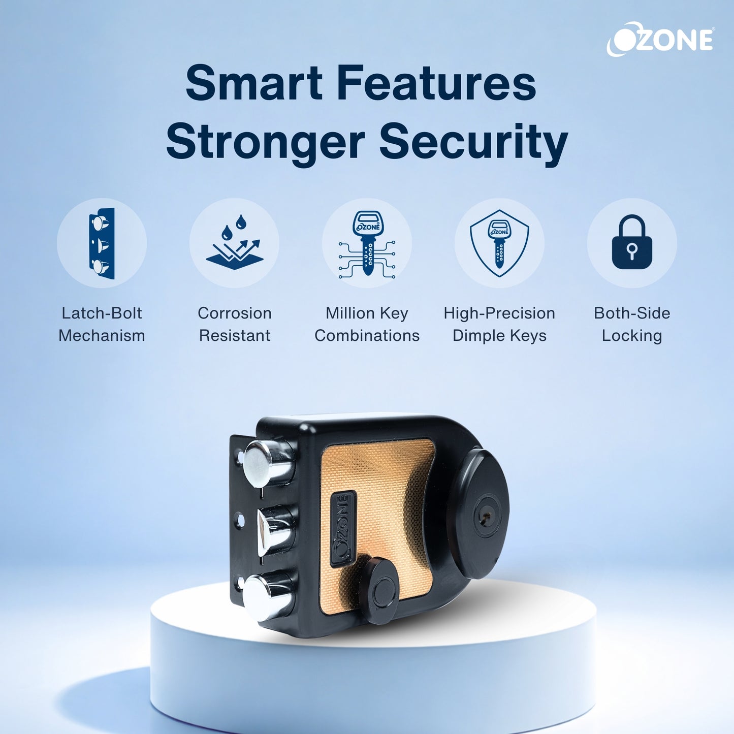 Ozone Dual-Tone Main Door Lock with Key and Knob Mechanism | Door Thickness: 30–85 mm
