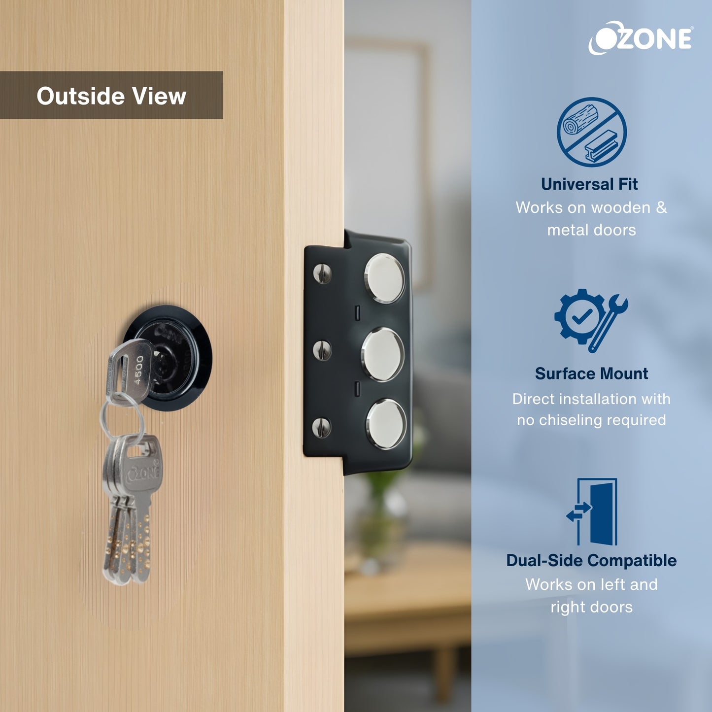 Ozone Dual-Tone Main Door Lock | 14-Pin Dimple Key Cylinder | Door Thickness: 30–85 mm