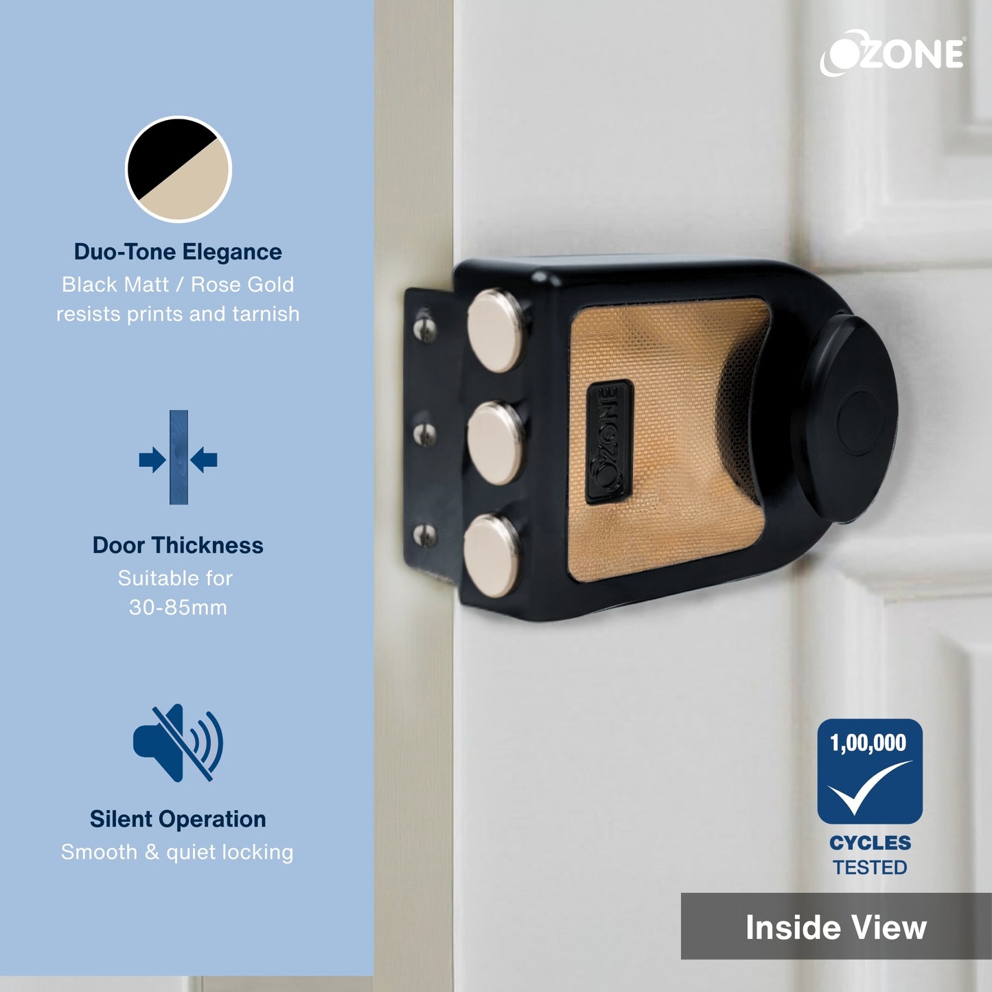 Ozone Dual-Tone Main Door Lock | 14-Pin Dimple Key Cylinder | Door Thickness: 30–85 mm