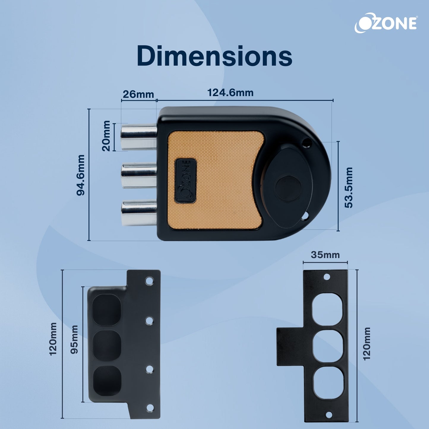 Ozone Dual-Tone Main Door Lock | 14-Pin Dimple Key Cylinder | Door Thickness: 30–85 mm