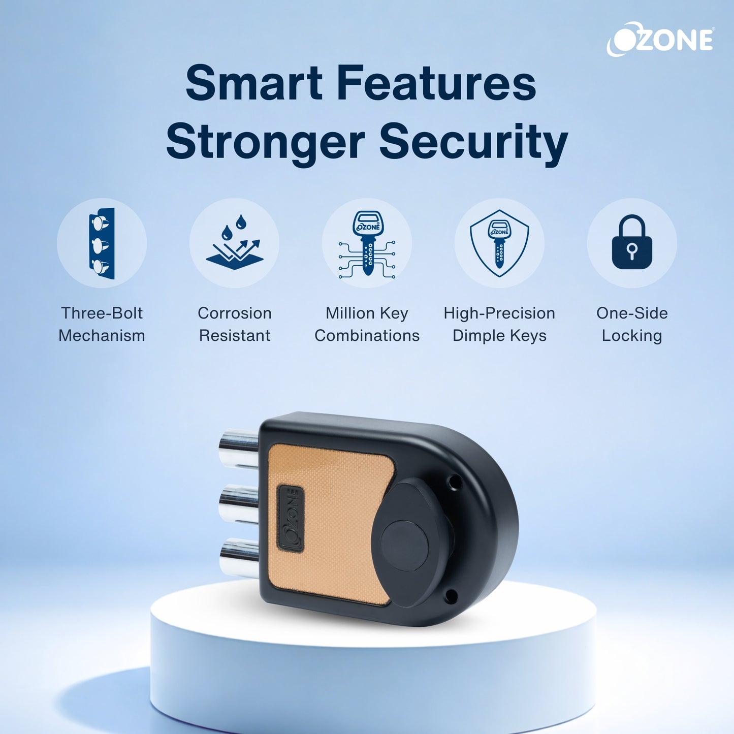 Ozone Dual-Tone Main Door Lock | 14-Pin Dimple Key Cylinder | Door Thickness: 30–85 mm