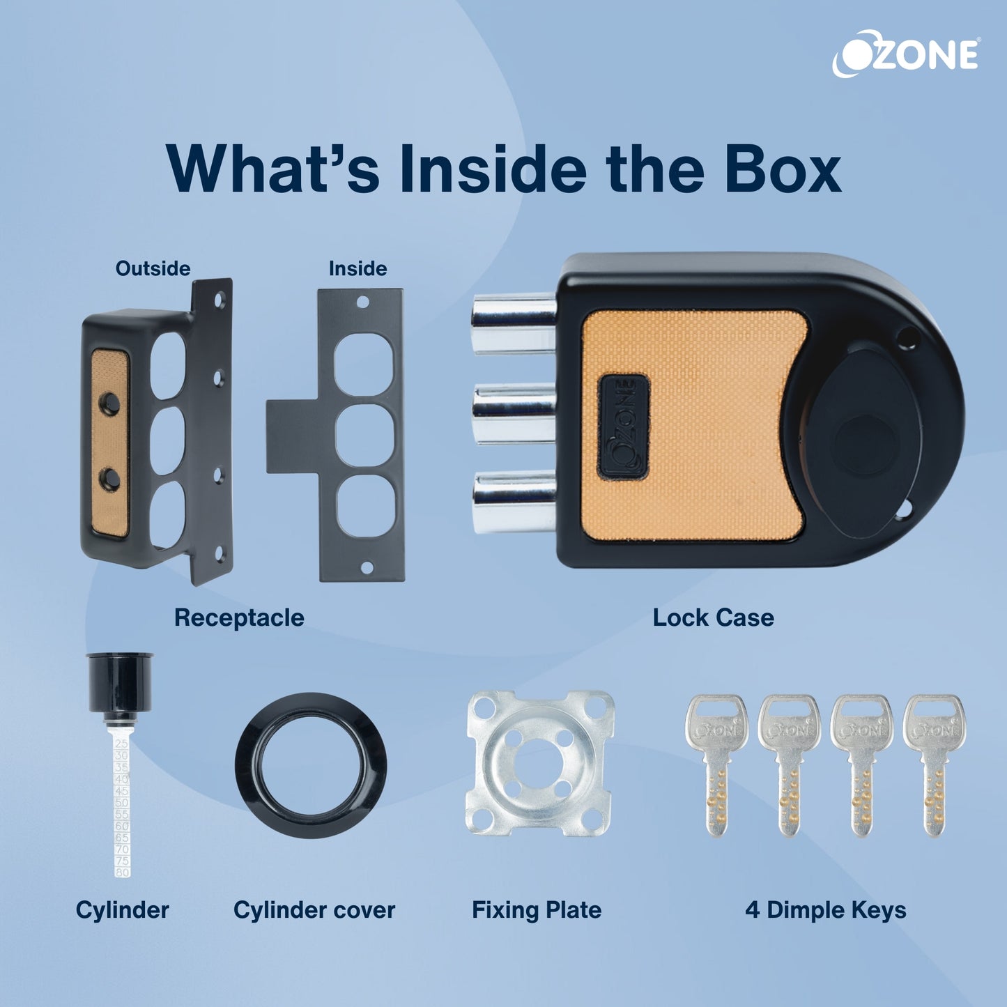 Ozone Dual-Tone Main Door Lock | 14-Pin Dimple Key Cylinder | Door Thickness: 30–85 mm