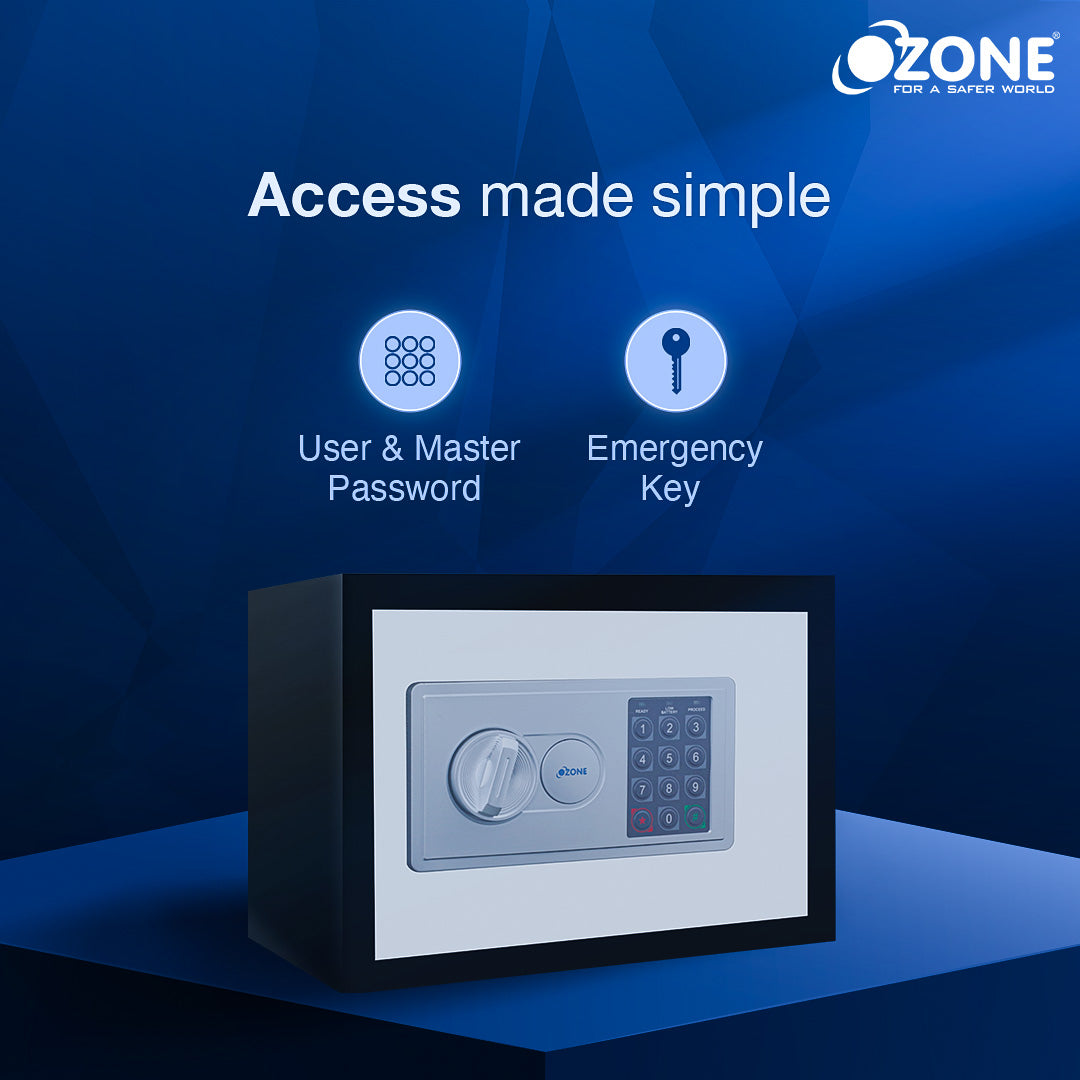 Ozone Digital Safe for Offices | 2-way Access | Password & Emergency Key (Black & White, 7.9 Ltrs.)