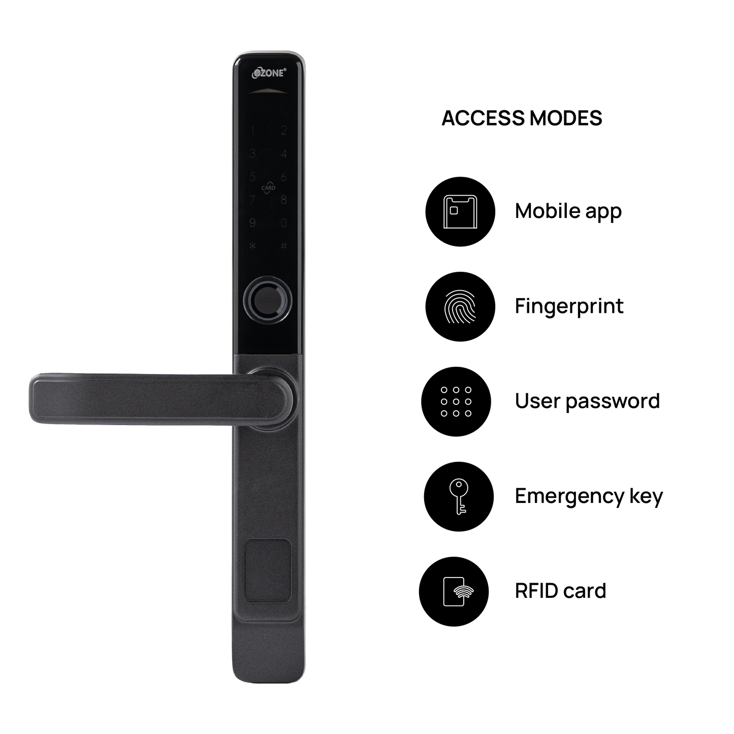 Ozone Narrow Style Wi-Fi Smart Lock with 5-way access for Swing Doors | Door Thickness: 35-80 mm
