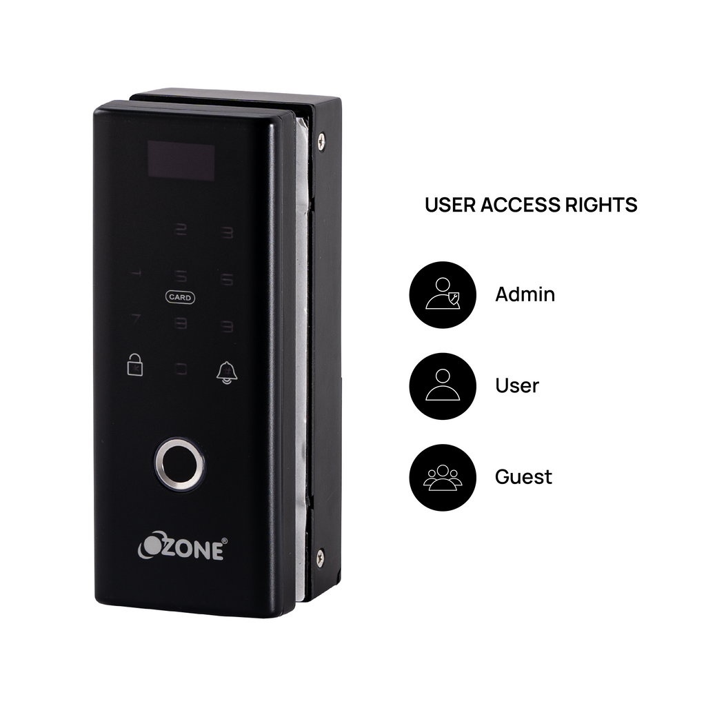 Ozone Wi-Fi Glass Door Lock with 3-way access | Door Thickness: 10-12 mm (Glass-to-Wall) - Ozone Group