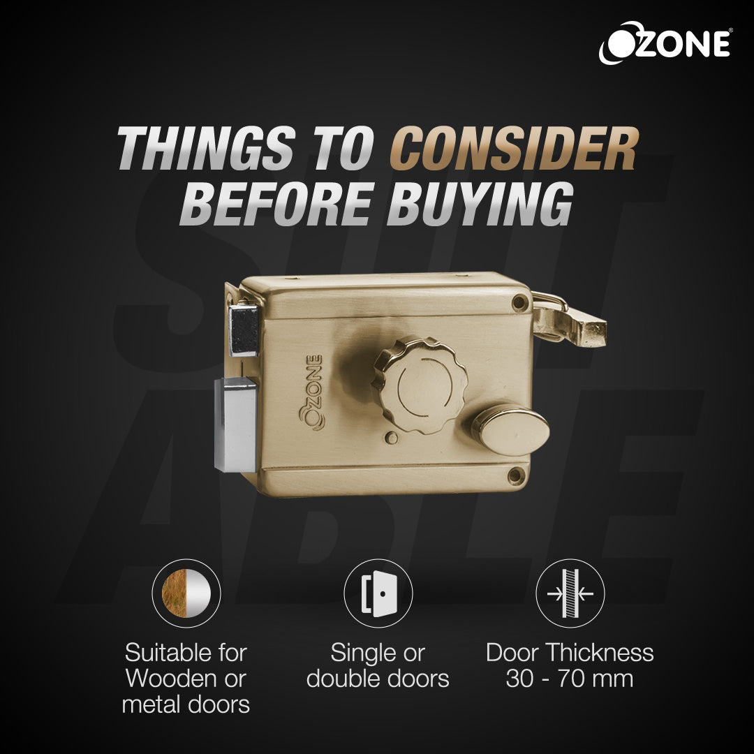 Ozone Night Latch with Reversible Latch Bolt for Inside and Outside-opening Doors | Door Thickness: 30-70mm