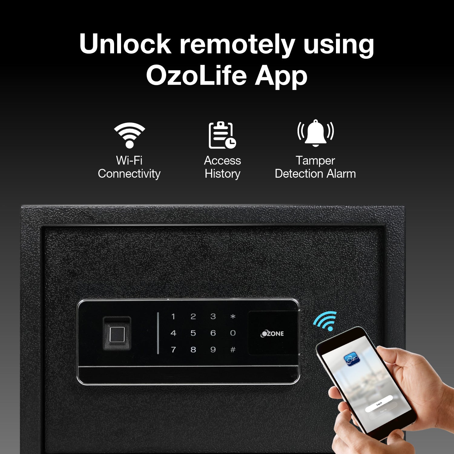 Ozone 16 Litres Wi-Fi Safe Locker for Home & Office – Fingerprint Lock, 3-in-1 Unlocking (OzoLife App, Fingerprint & Password), Size: 250H x 350W x 250D mm, Weight: 9.5kg, 2-Year Warranty - Ozone Group