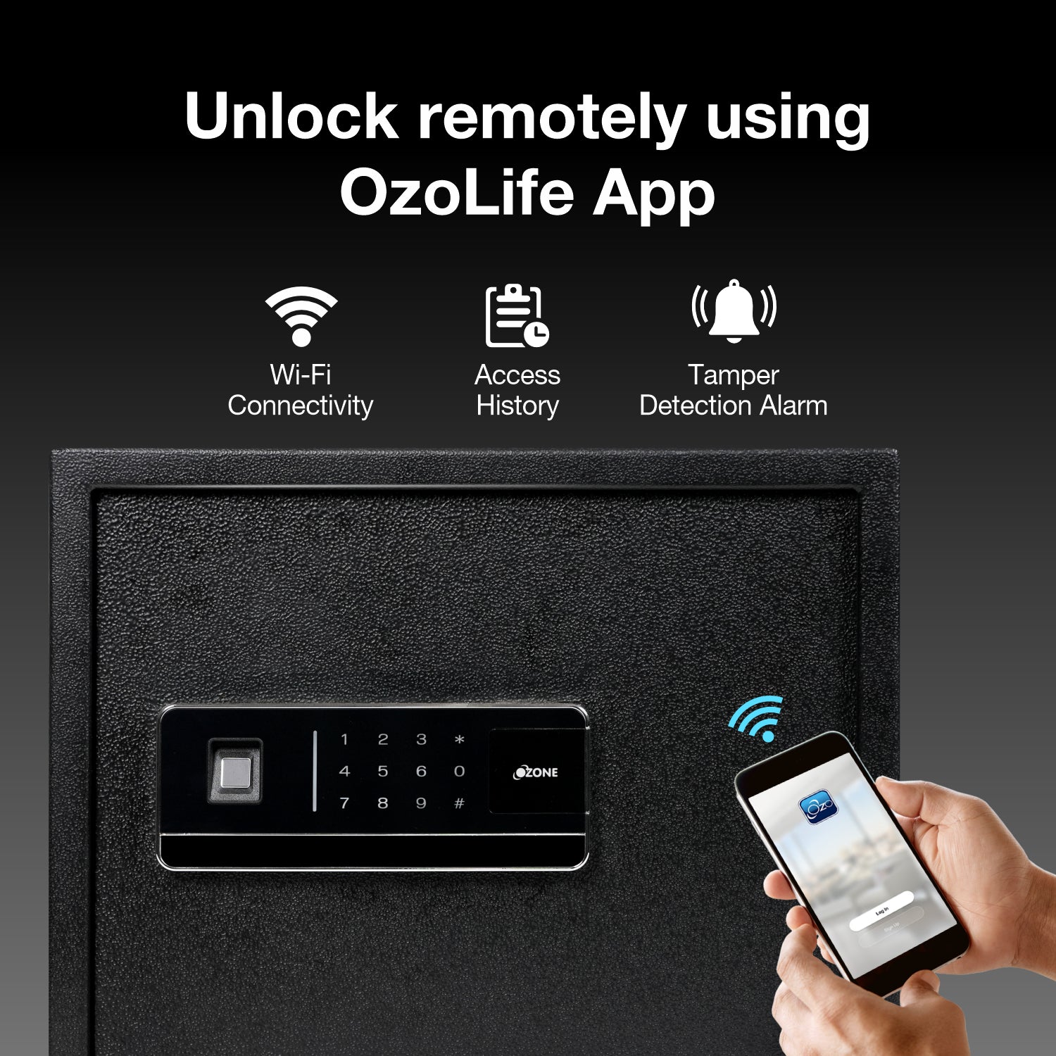 Ozone 30 Litres Wi-Fi Safe Locker for Home & Office – Fingerprint Lock, 3-in-1 Unlocking (OzoLife App, Fingerprint & Password), Size: 320H x 400W x 320D mm, Weight: 13.5kg, 2-Year Warranty - Ozone Group