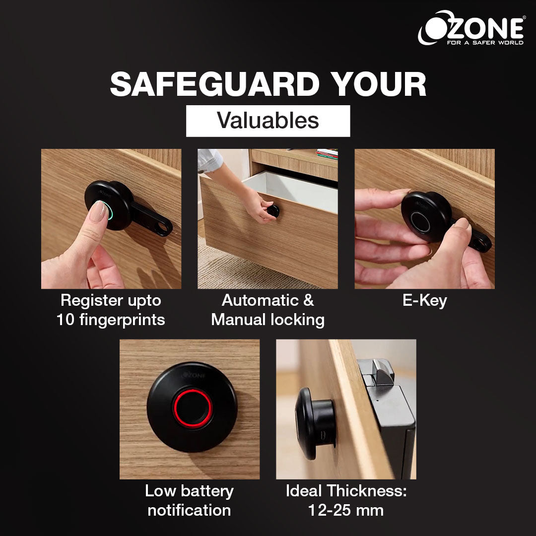 Ozone 55-F Smart Furniture Lock with Fingerprint Access for Wooden Cabinets, Wardrobes & Drawers - Ozone Group