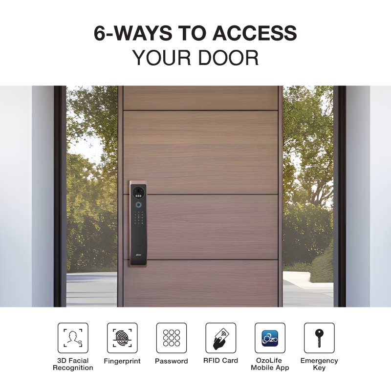 Ozone 3D Facial Recognition Smart Door Lock with 5-way access | Door Thickness: 45-120 mm - Ozone Group