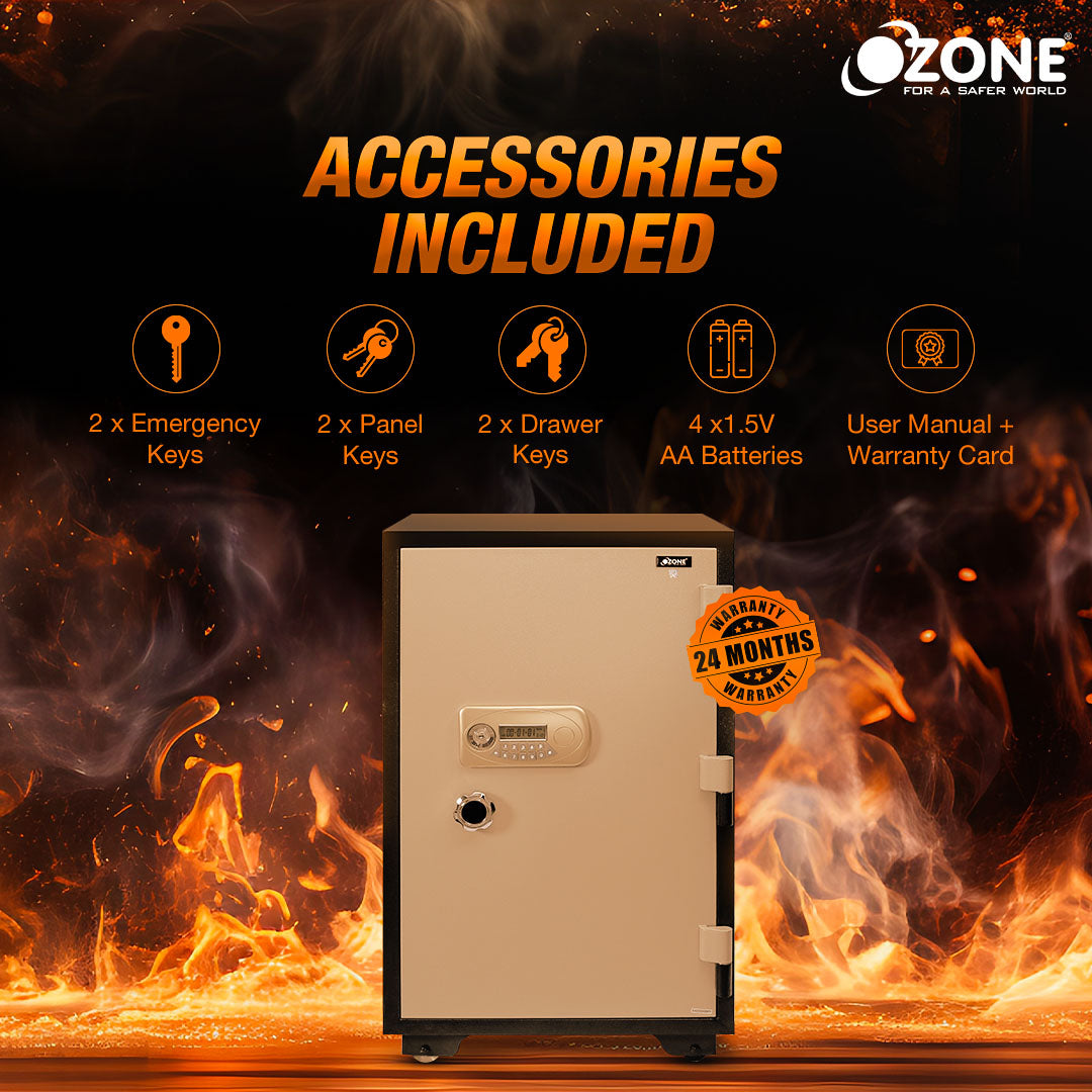 Ozone Fire-resistant Safe (220) for Home & Business | 2-way Access | Password & Emergency Key (145 Ltrs.)
