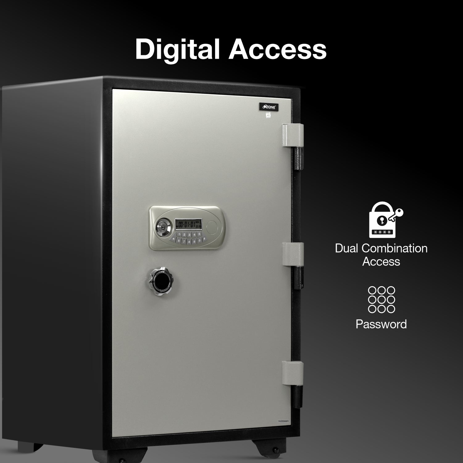 Ozone 145 Litres Fire-resistant Safe Locker for Factories & Warehouses – Digital Lock, 1-Way Unlocking (Password), Size: 985H x 600W x 570D mm, Weight: 220kg, 2-Year Warranty - Ozone Group