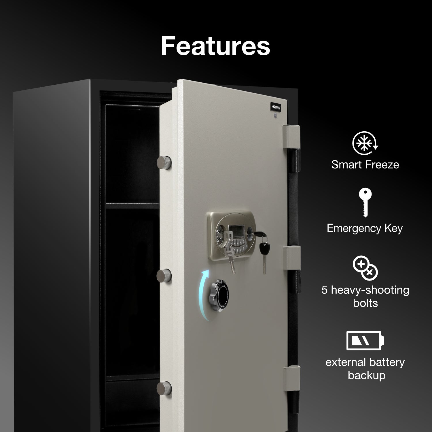 Ozone 145 Litres Fire-resistant Safe Locker for Factories & Warehouses – Digital Lock, 1-Way Unlocking (Password), Size: 985H x 600W x 570D mm, Weight: 220kg, 2-Year Warranty - Ozone Group